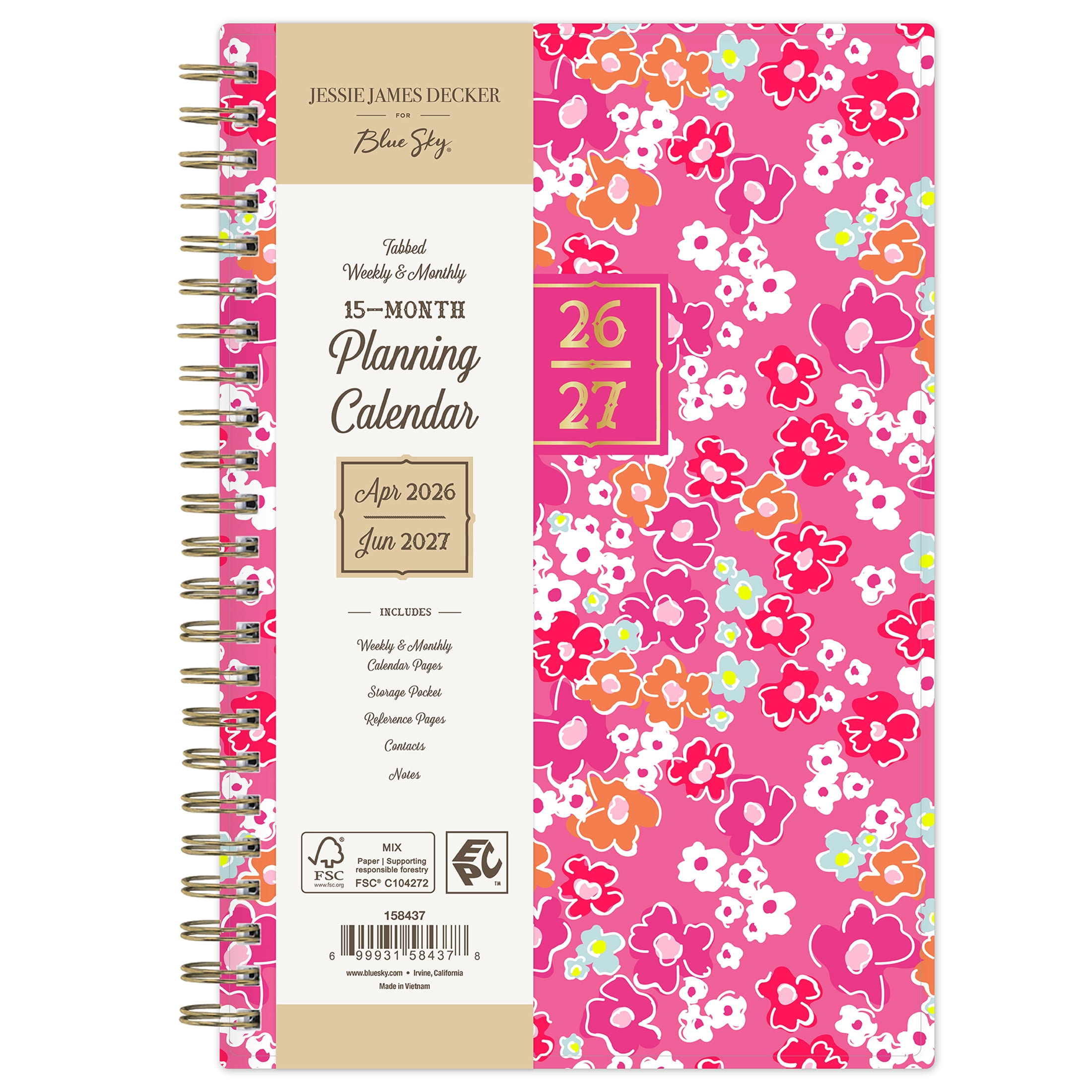 Blue Sky Jessie James Decker Monthly Weekly Planner, 15-Month Academic Organizer (Jess Pink, 5 in x 8 in) z6ar7