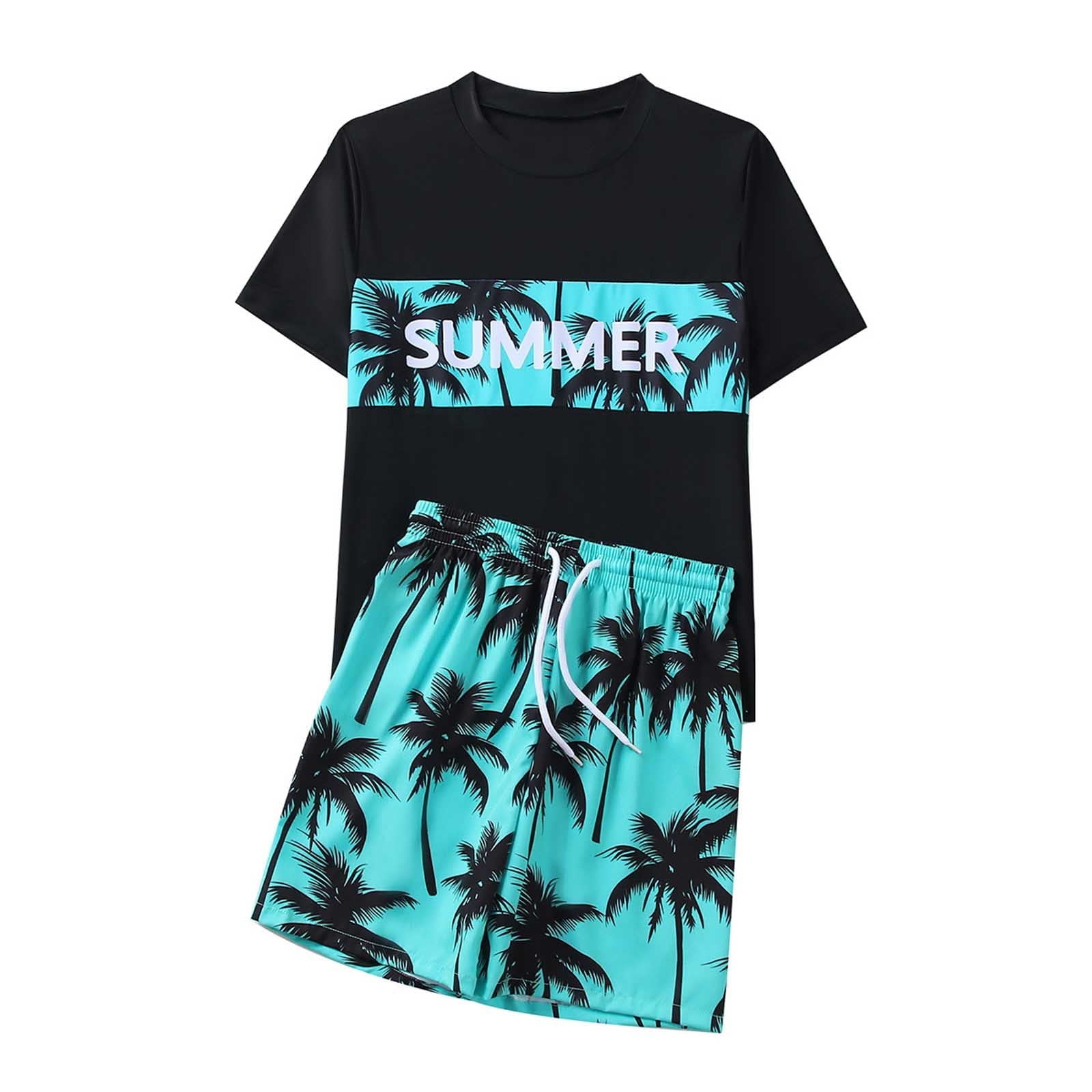 Ticikt Boys' Two-Piece Swimsuit Set Quick-Dry Rash Guard and Beach Shorts (Black, 9-10 Years) 5dq81