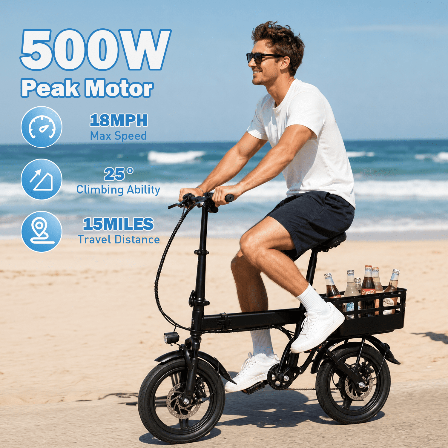 XKJQTA Electric Bike for Adults, 500W Folding E-Bike with Removable Battery, Commuter Bicycle (14 in) vzu93