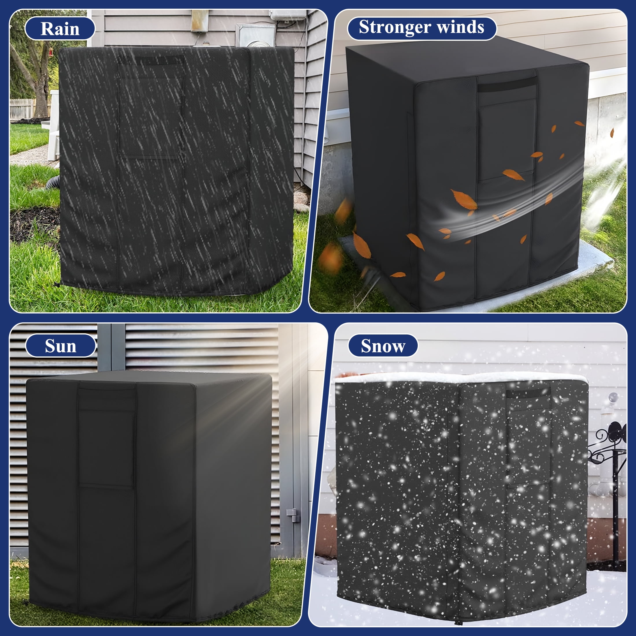 Remiawy Heavy Duty Outdoor Air Conditioner Cover, Waterproof Square AC Unit Protector for Winter (Black, 24 x 24 x 30 in) b3fel