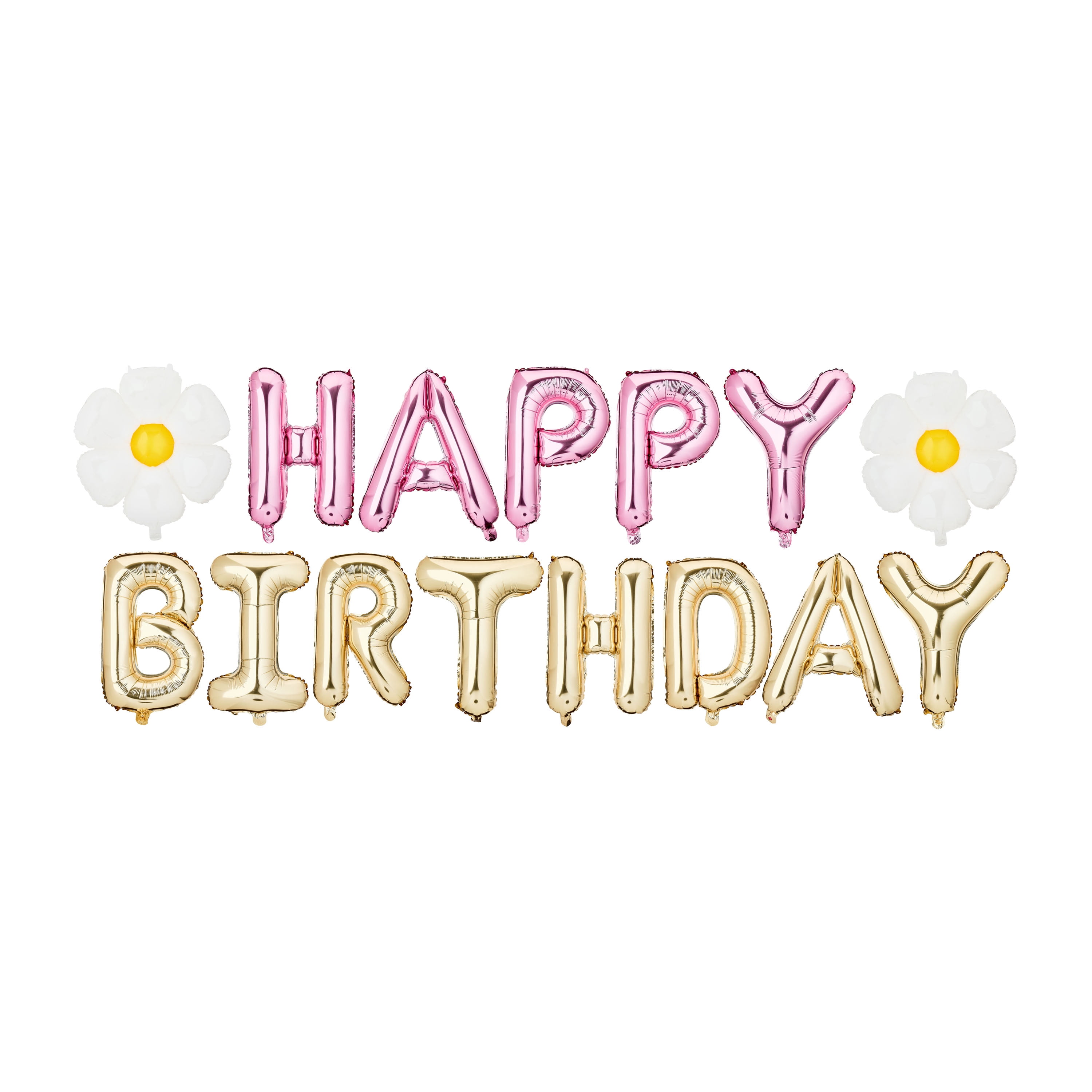 Way To Celebrate Happy Birthday Foil Daisy Balloon Banner (Pink and Gold, 18 Pieces) miaaj