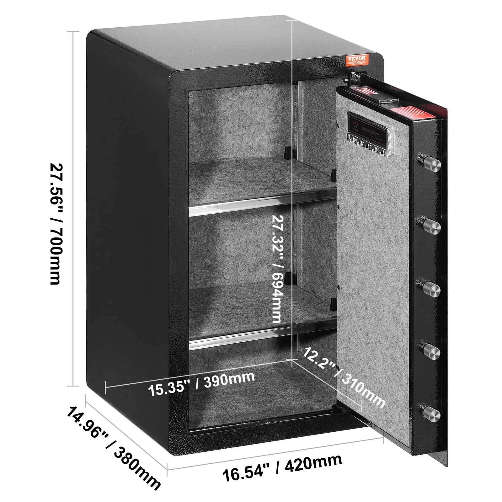 VEVOR Security Safe Box with Fingerprint Lock and Digital Keypad (4.0 cu.ft, Black) 40kwi