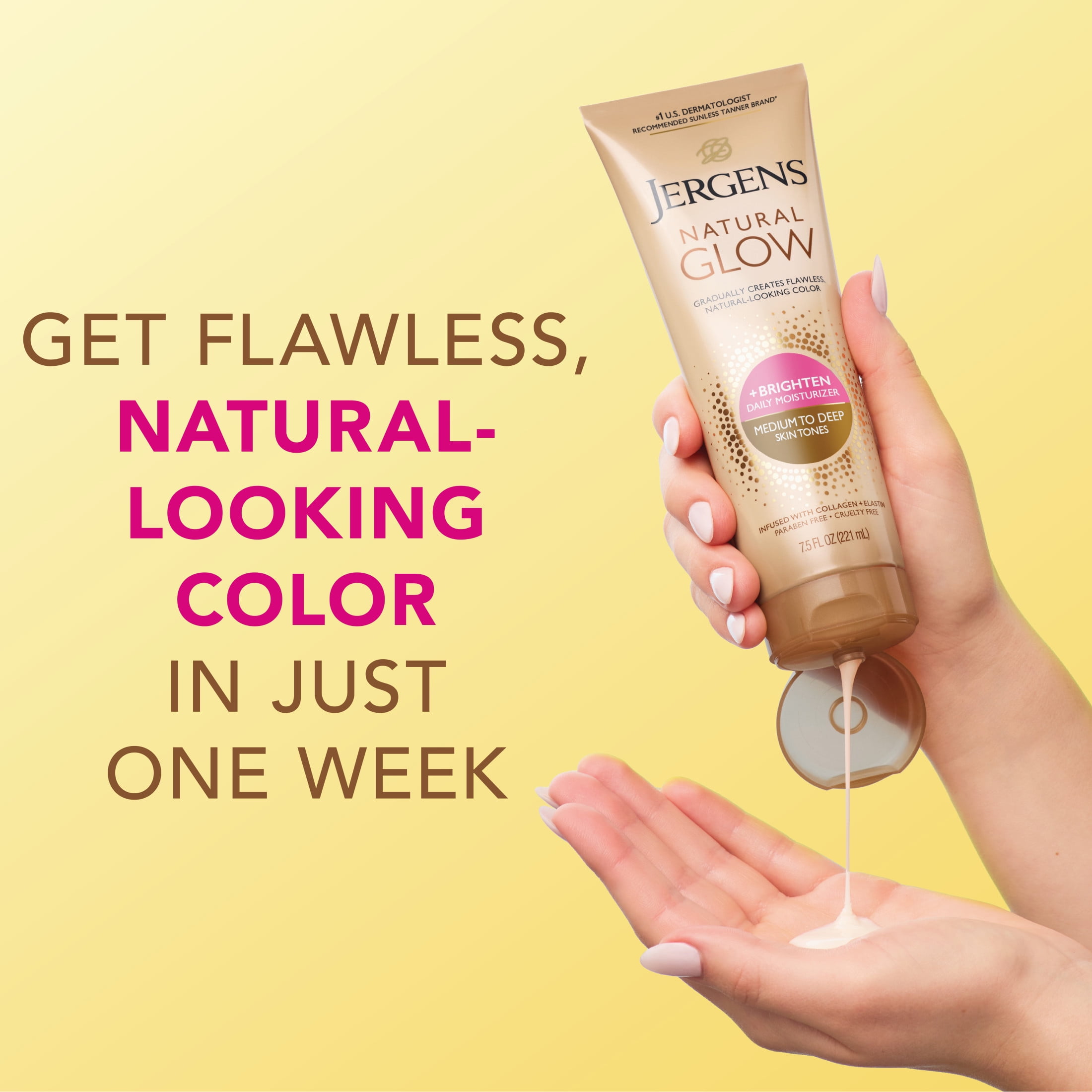 Jergens Natural Glow Daily Moisturizer, Gradual Self Tanner for Medium to Deep Skin Tone (7.5 fl oz) w7t78