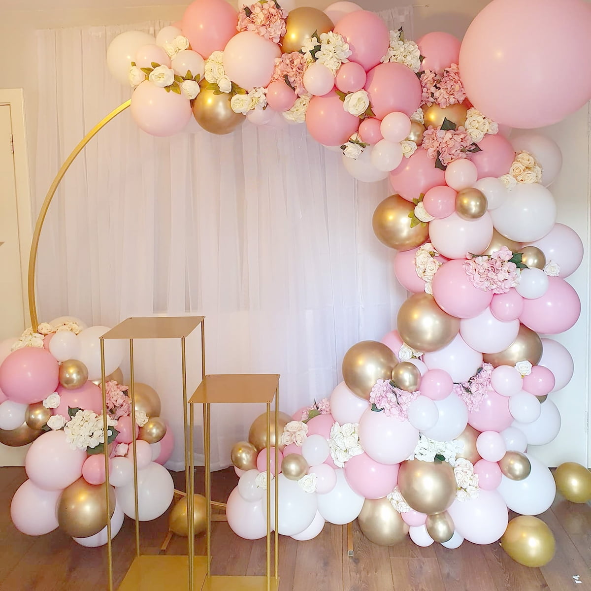 Beyondtrade 135pcs Latex Balloon Garland Arch Kit for Party Backdrop Decoration (Pink, White, Gold, 135-Piece Set) 5n1bo