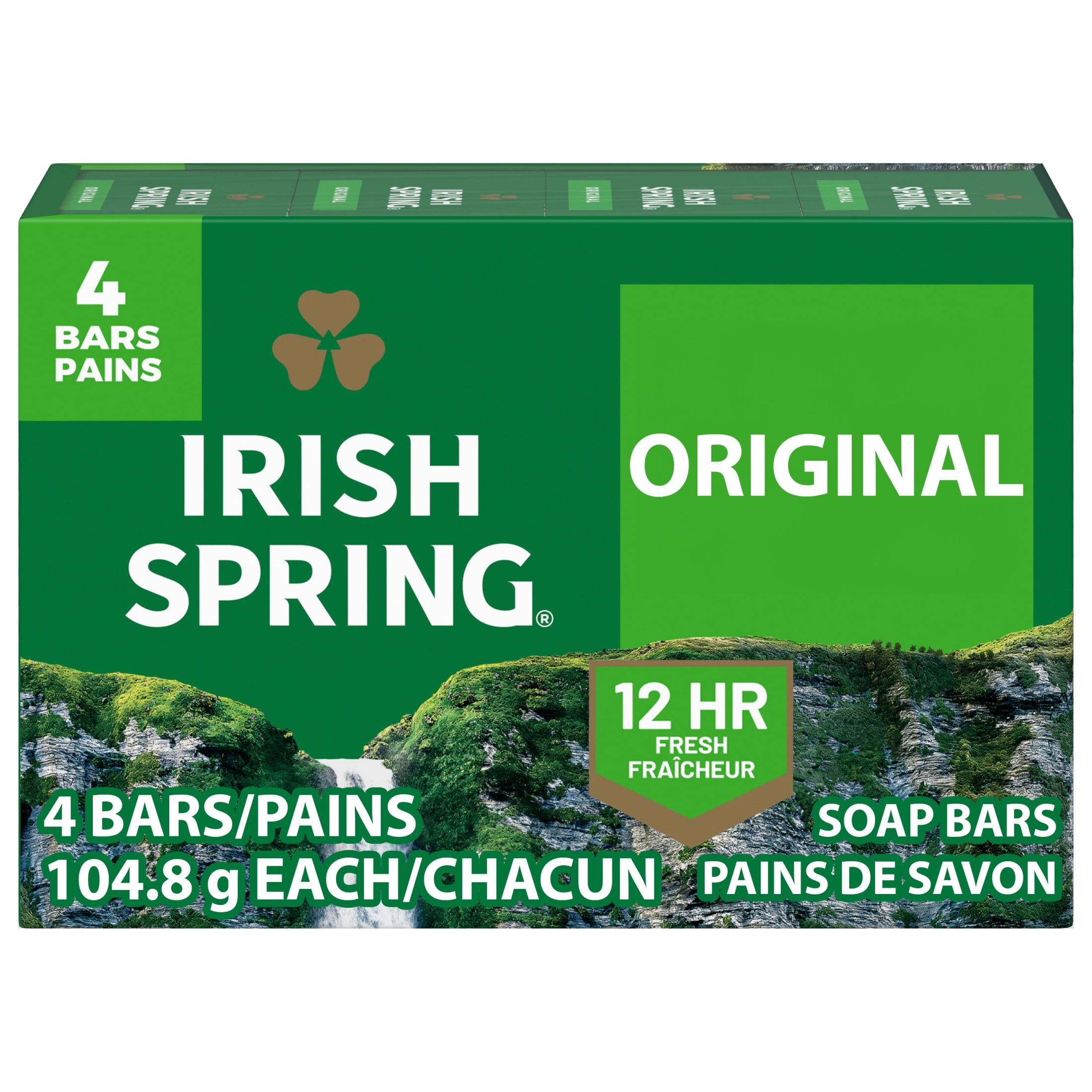 Irish Spring Original Deodorant Bar Soap for Men, Deep Cleaning Formula with Flaxseed Oil (Green, 4 Pack of 3.7 oz Bars) 4h2vz