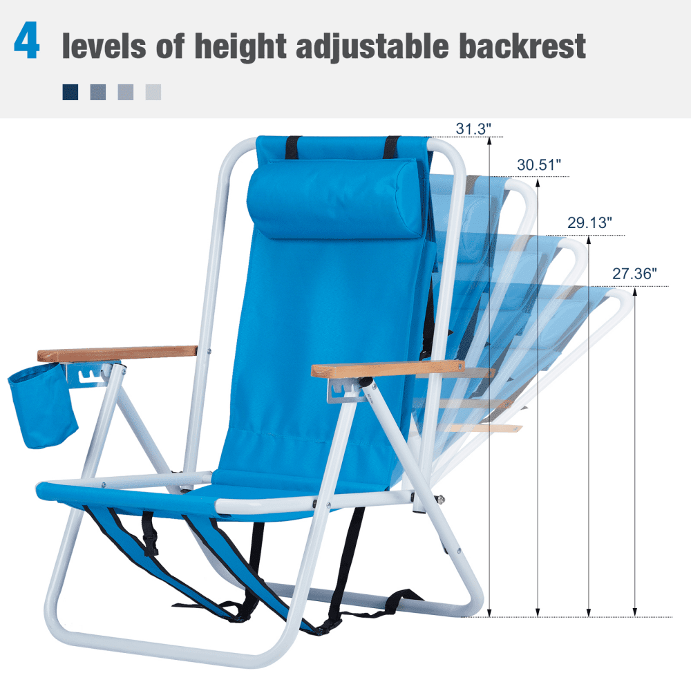 Tcbosik Folding Beach Chairs with 4-Position Adjustable Backrest and Cup Holder (Blue, Set of 2) mnnk6