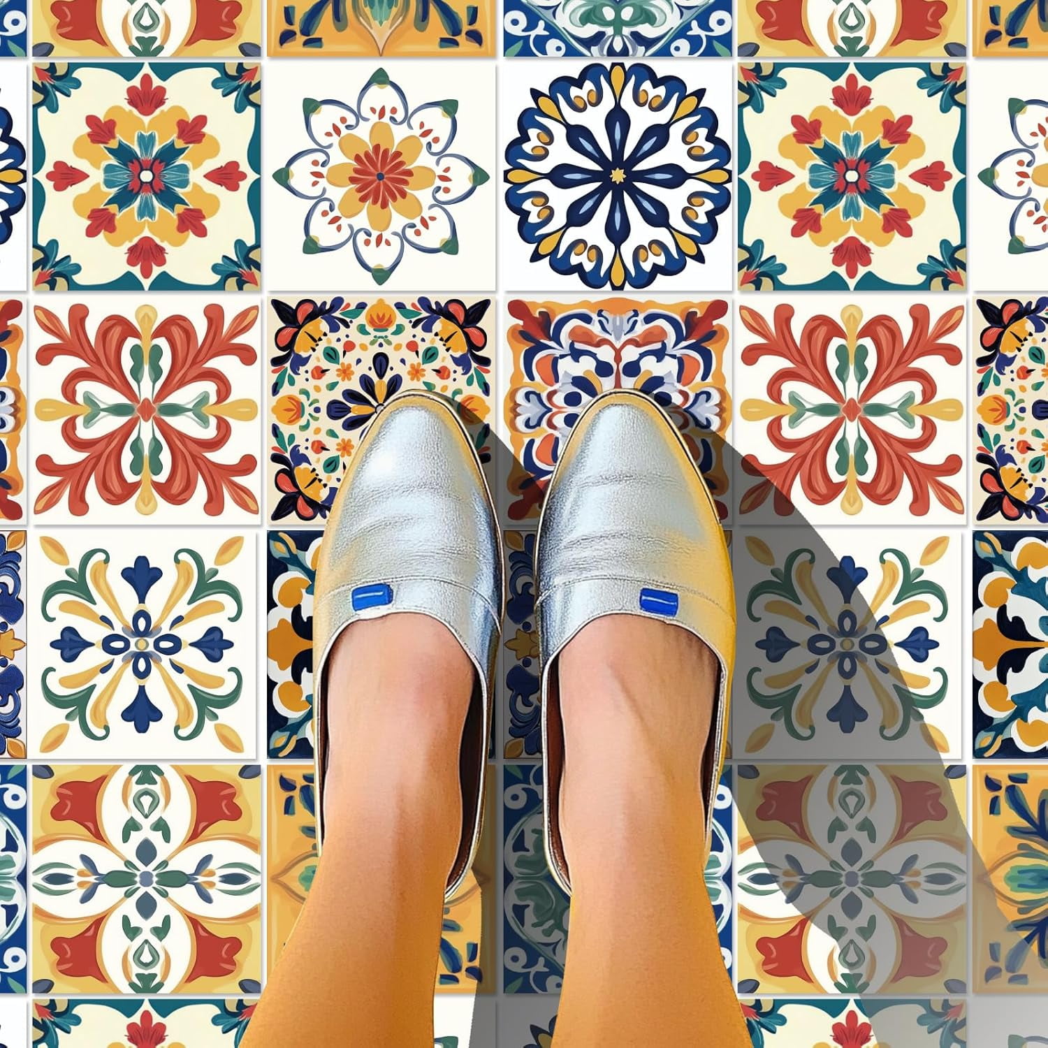 SUNNYCLUE Mosaic Peel and Stick Tile Stickers, Bohemian Mediterranean Removable Wall Decals for Kitchen and Bathroom (Multicolor, 36 Pack, 4x4 in) qoc1s