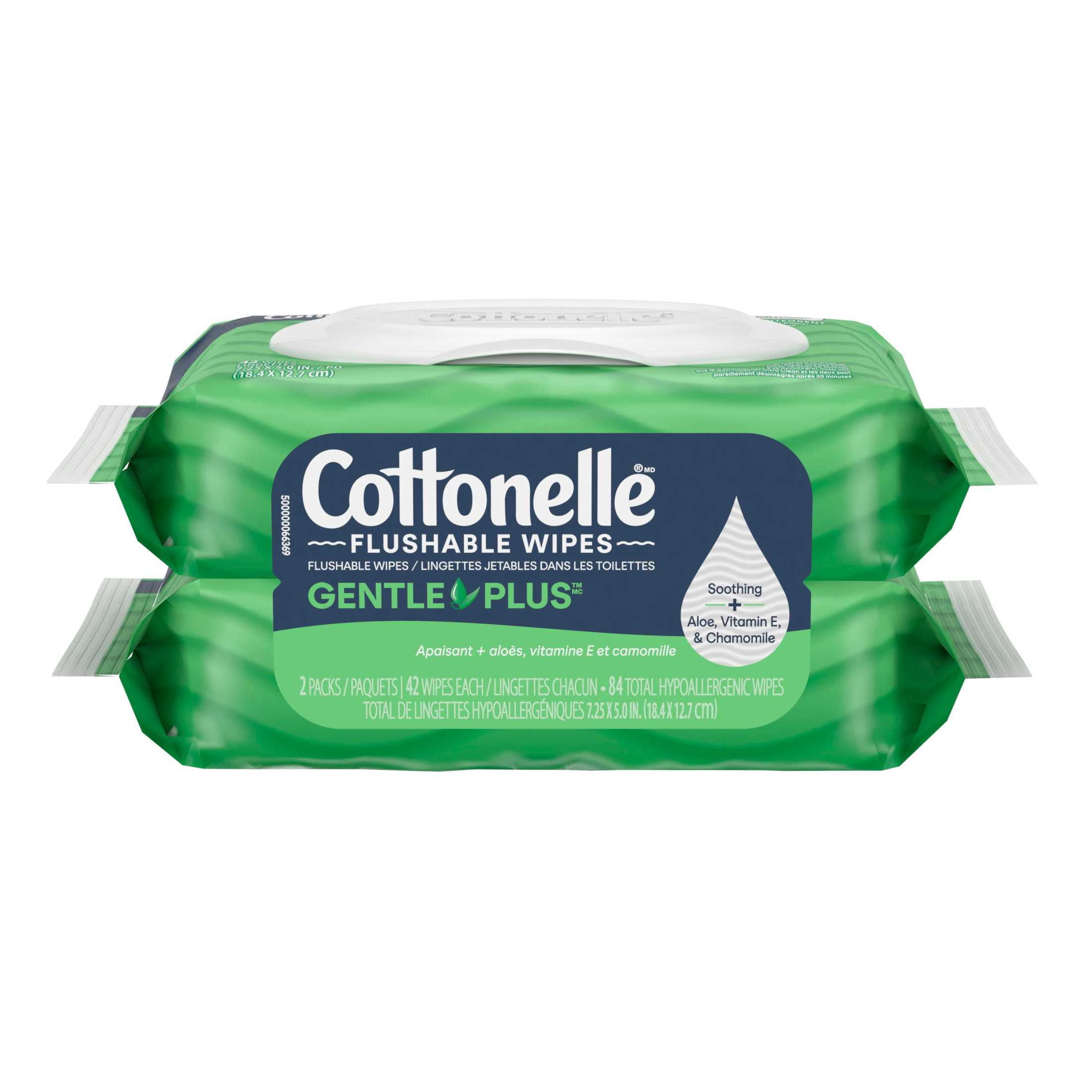 Cottonelle GentlePlus Flushable Wet Wipes, Soothing Aloe & Vitamin E (2 Flip-Top Packs, 84 Wipes Total) v1yjl