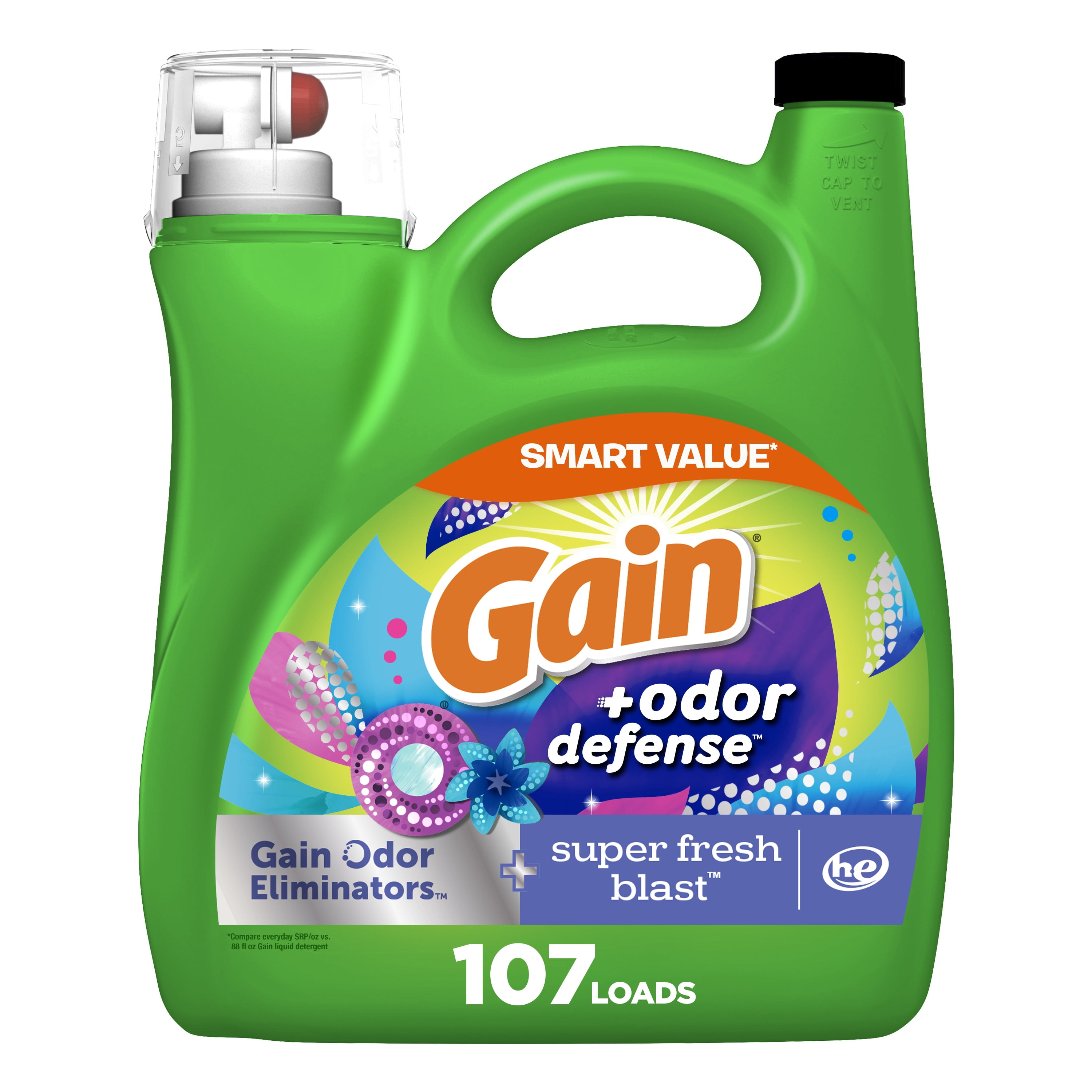 Gain Odor Defense Liquid Laundry Detergent, Super Fresh Blast Scent (154 fl oz, 107 Loads) 8gvnb