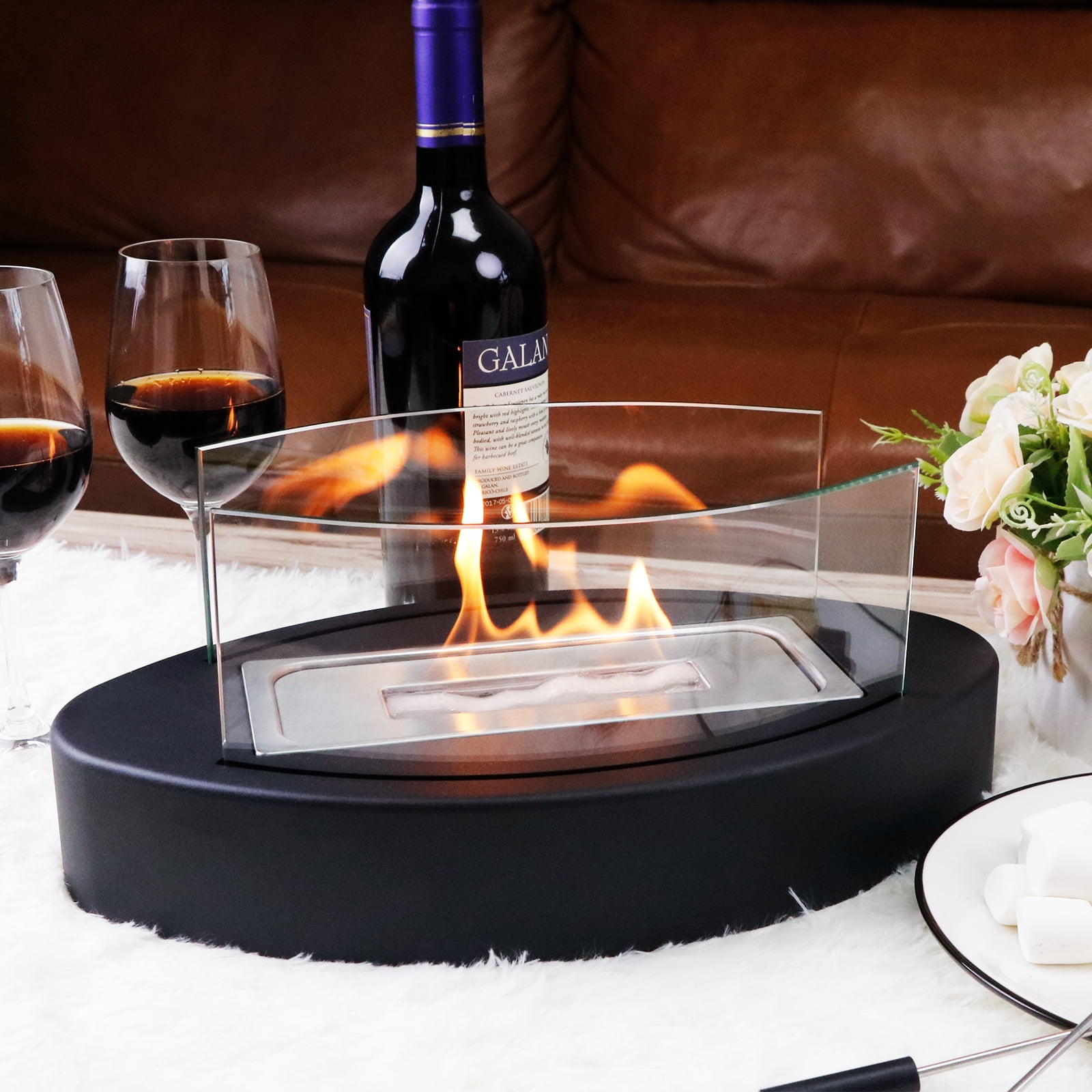 EAST FLAME Tabletop Fire Pit, Portable Indoor and Outdoor Fireplace with Rotating Flame Design (Black) b0cdn