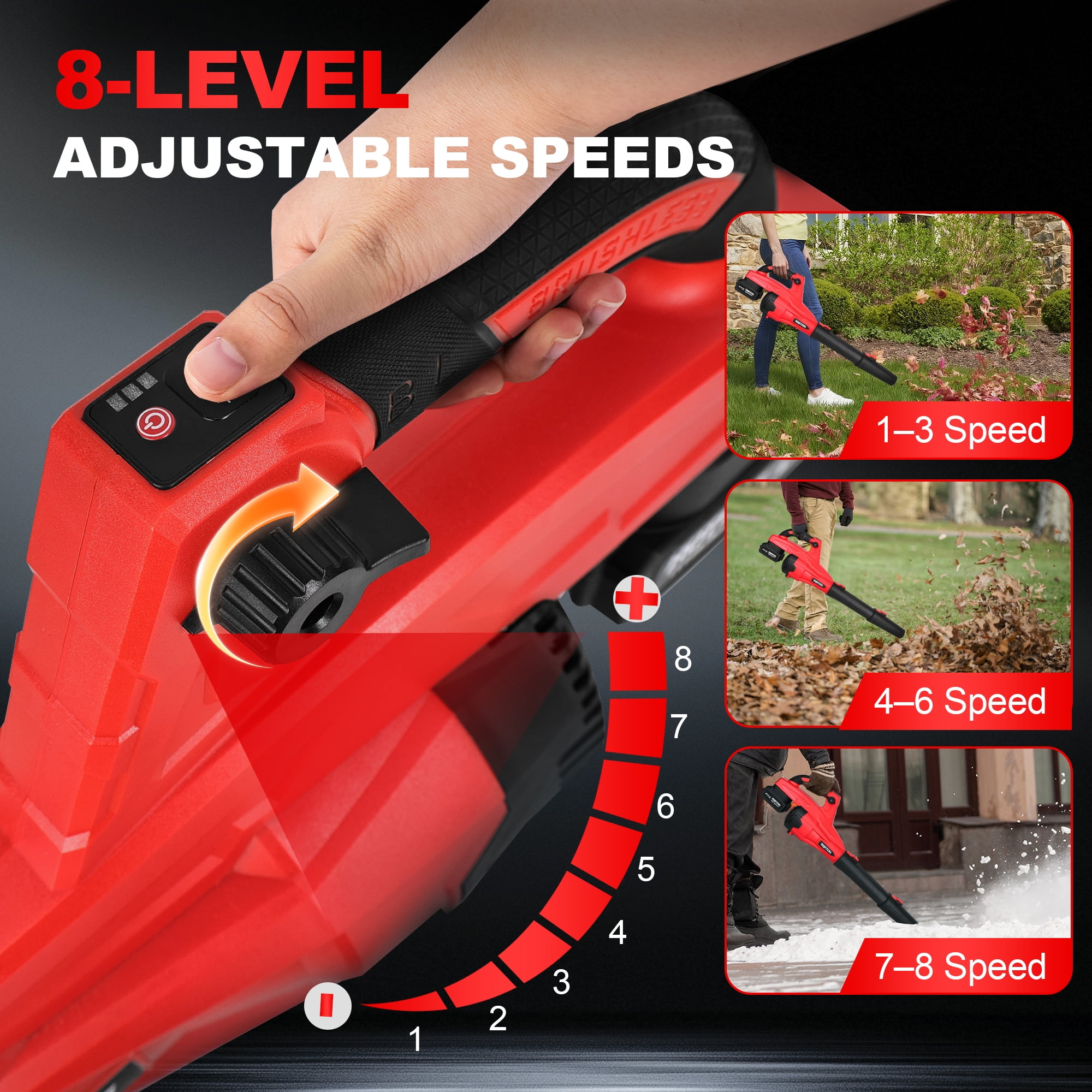 HOTREE Cordless Leaf Blower, 170 MPH 600 CFM Electric Blower with 8 Speeds (2 Batteries, 4.7 lb) bx9uz