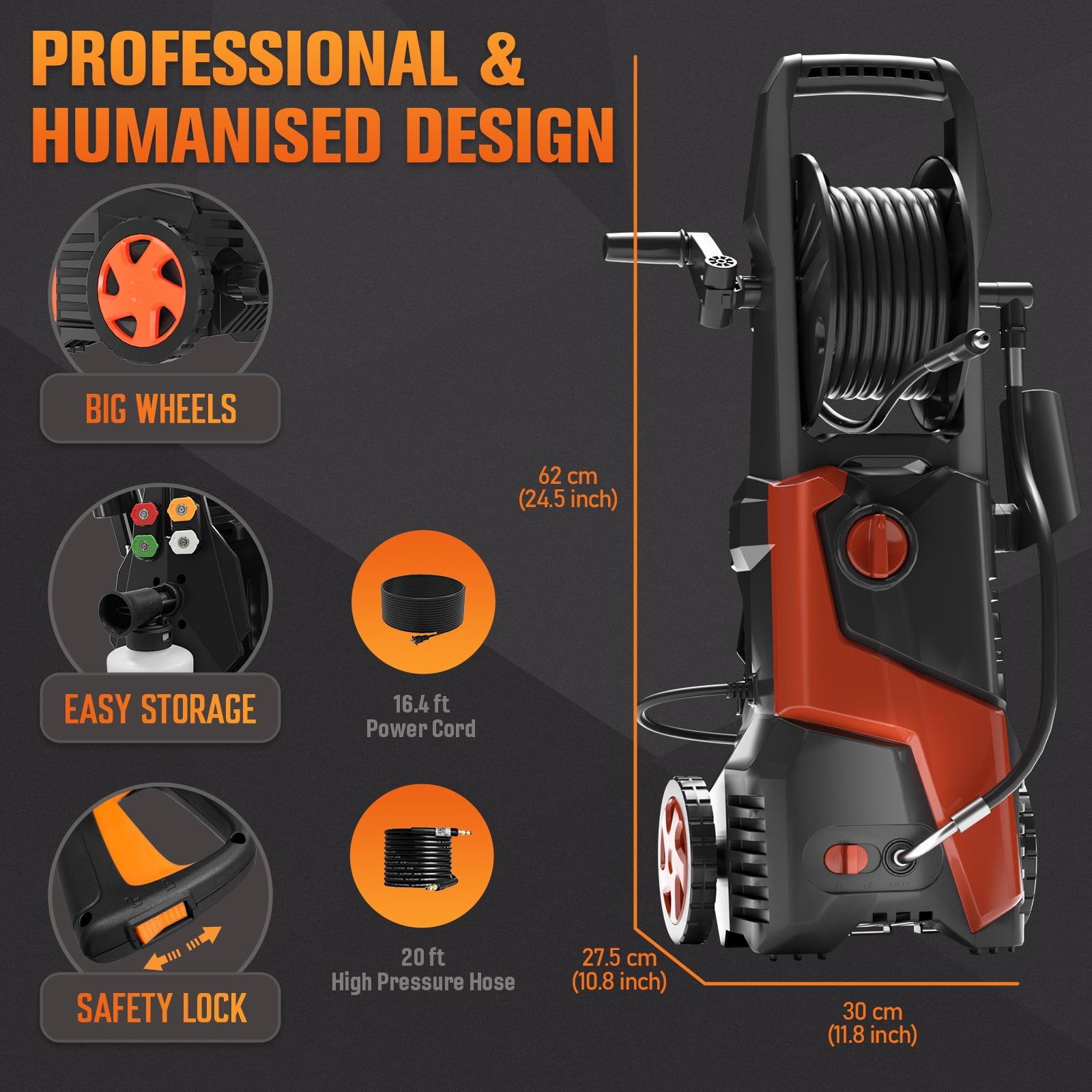 HONGDONG Electric Pressure Washer 4200 PSI 2.5 GPM Power Jet Cleaner with Foam Cannon and 25 ft Hose (4200 PSI, 25 ft) 1htqg