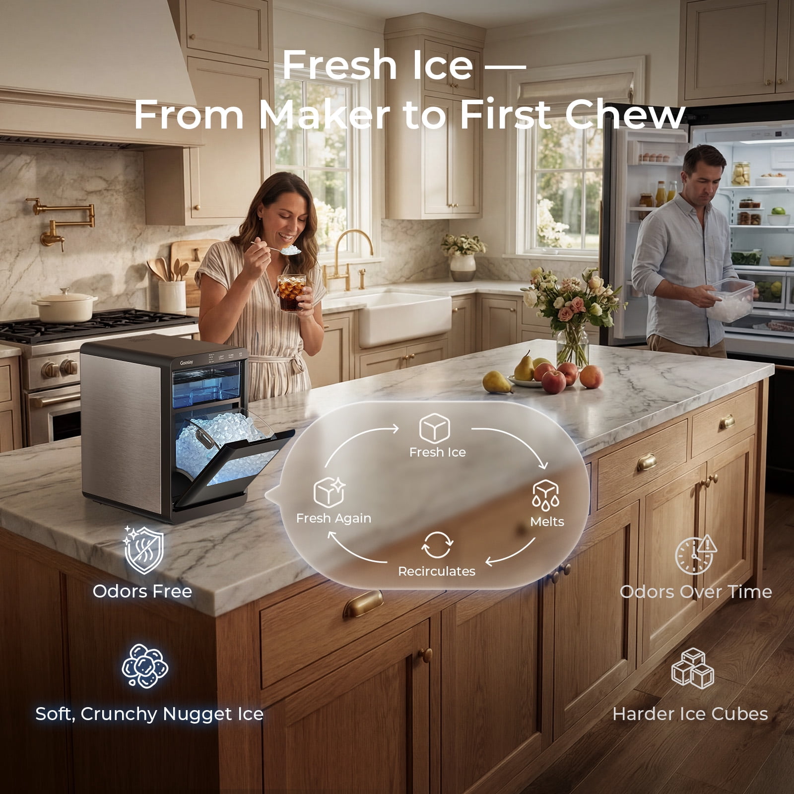 Goosiay Nugget Ice Maker Countertop, Portable Pebble Sonic Ice Machine for Home and Kitchen (Black, 44 lb) yty0m