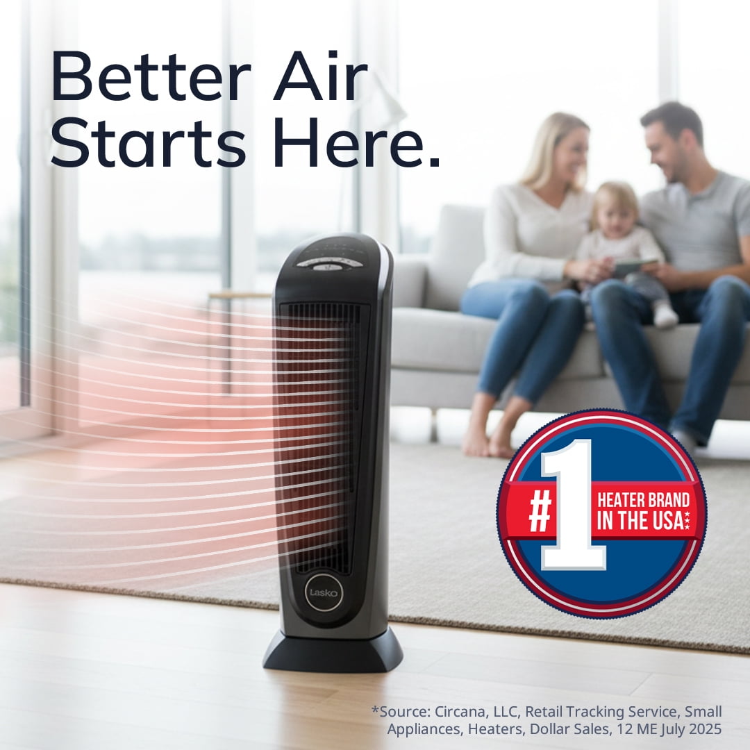 Lasko 23 in Oscillating Ceramic Electric Tower Space Heater with Remote Control (Black, 1500W) bmy9w
