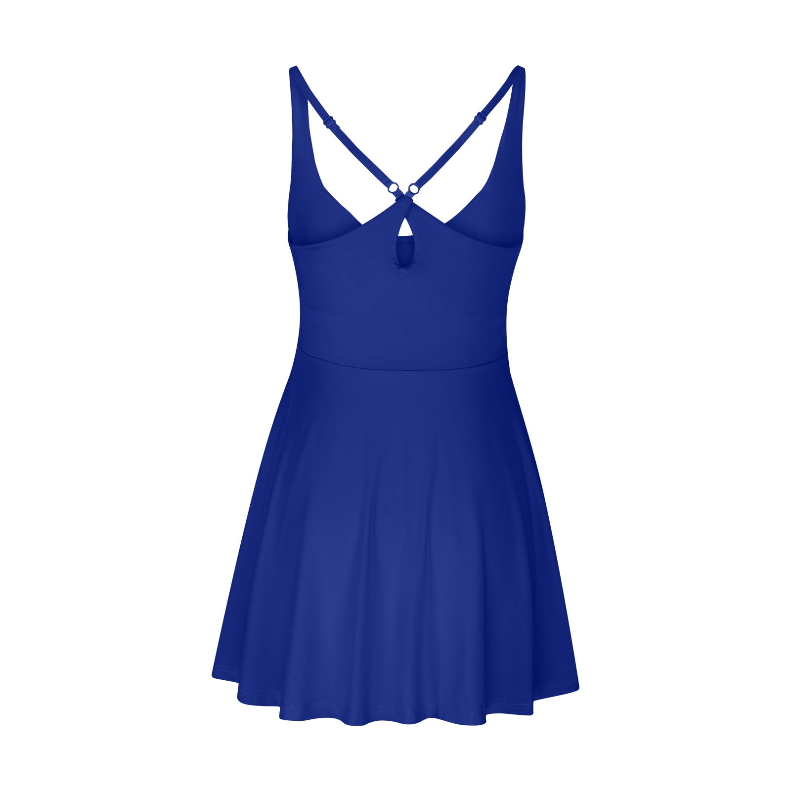 Miqool Womens Athletic Tennis Dress with Built-in Shorts and Bra Crisscross Back Workout Mini Dress (Blue, L) 6orfv
