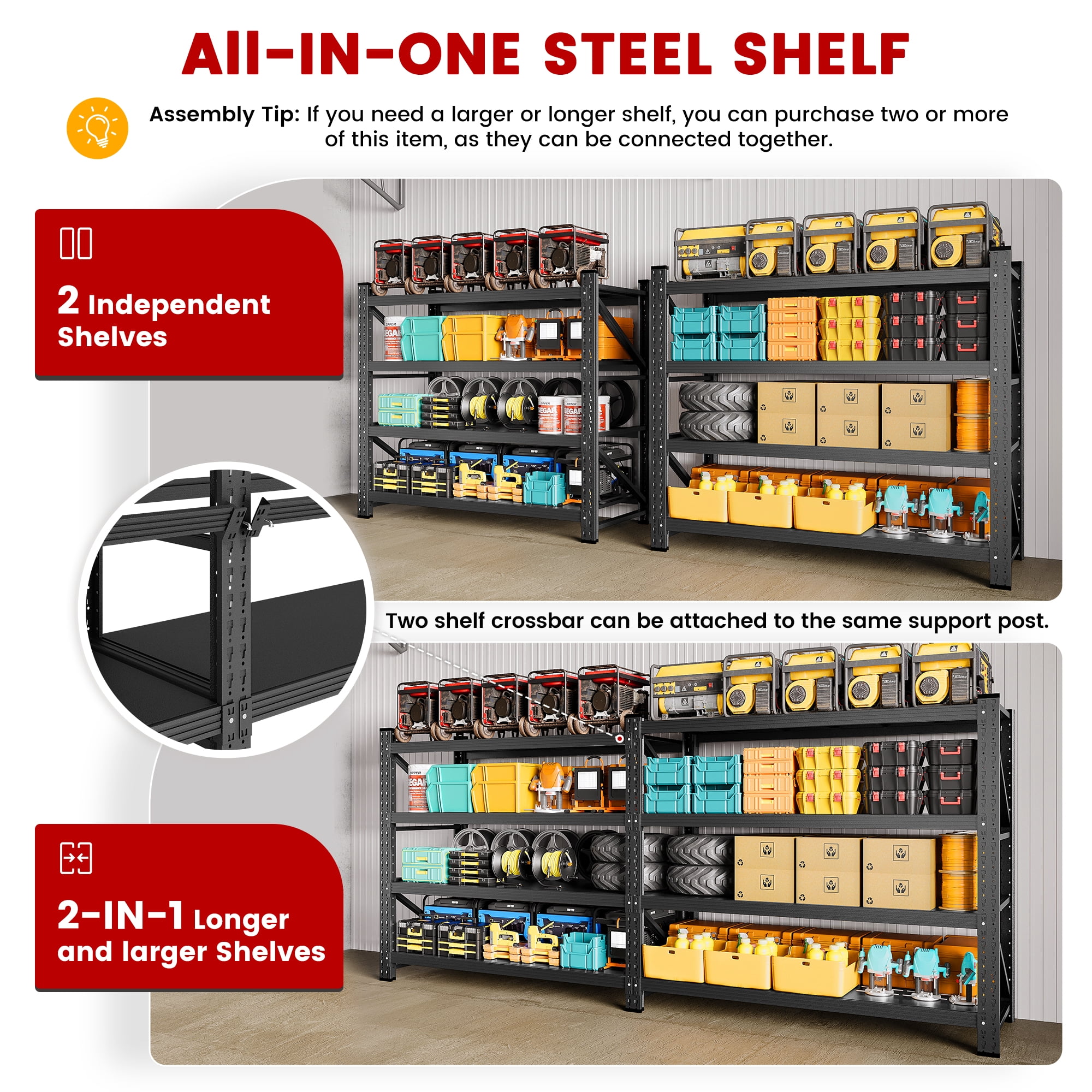 AUHUP 4-Tier Heavy Duty Metal Garage Storage Shelving Unit (Black, 48 in W x 24 in D x 70 in H) m2fh0