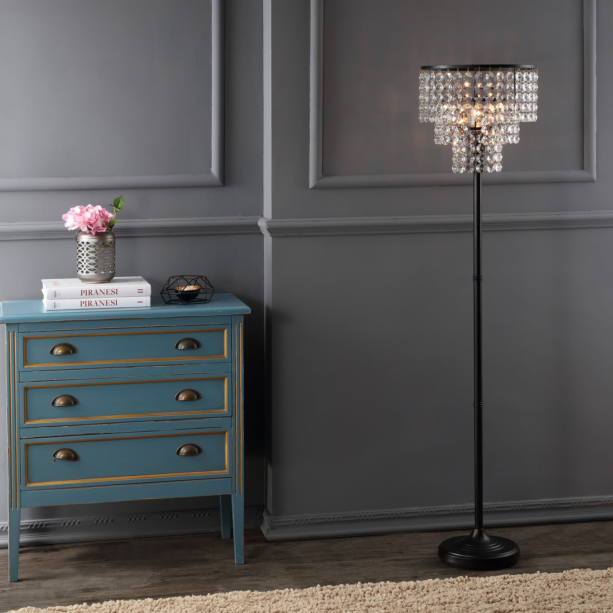 JONATHAN Y Juliette Crystal Floor Lamp, Elegant Metal Lighting Fixture (Bronze, 60 in) i84vx