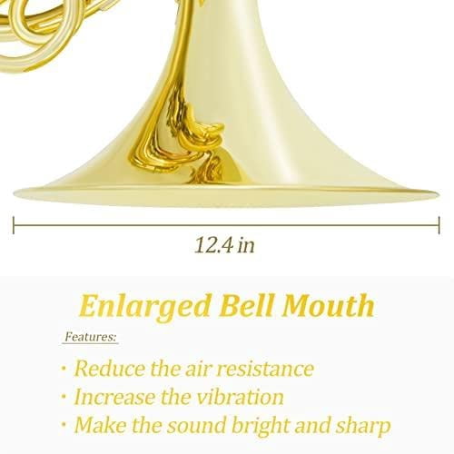 Chehery Double French Horn F/Bb 4-Key Brass Instrument with Case, Mouthpiece, and Cleaning Kit (Gold) o99eu