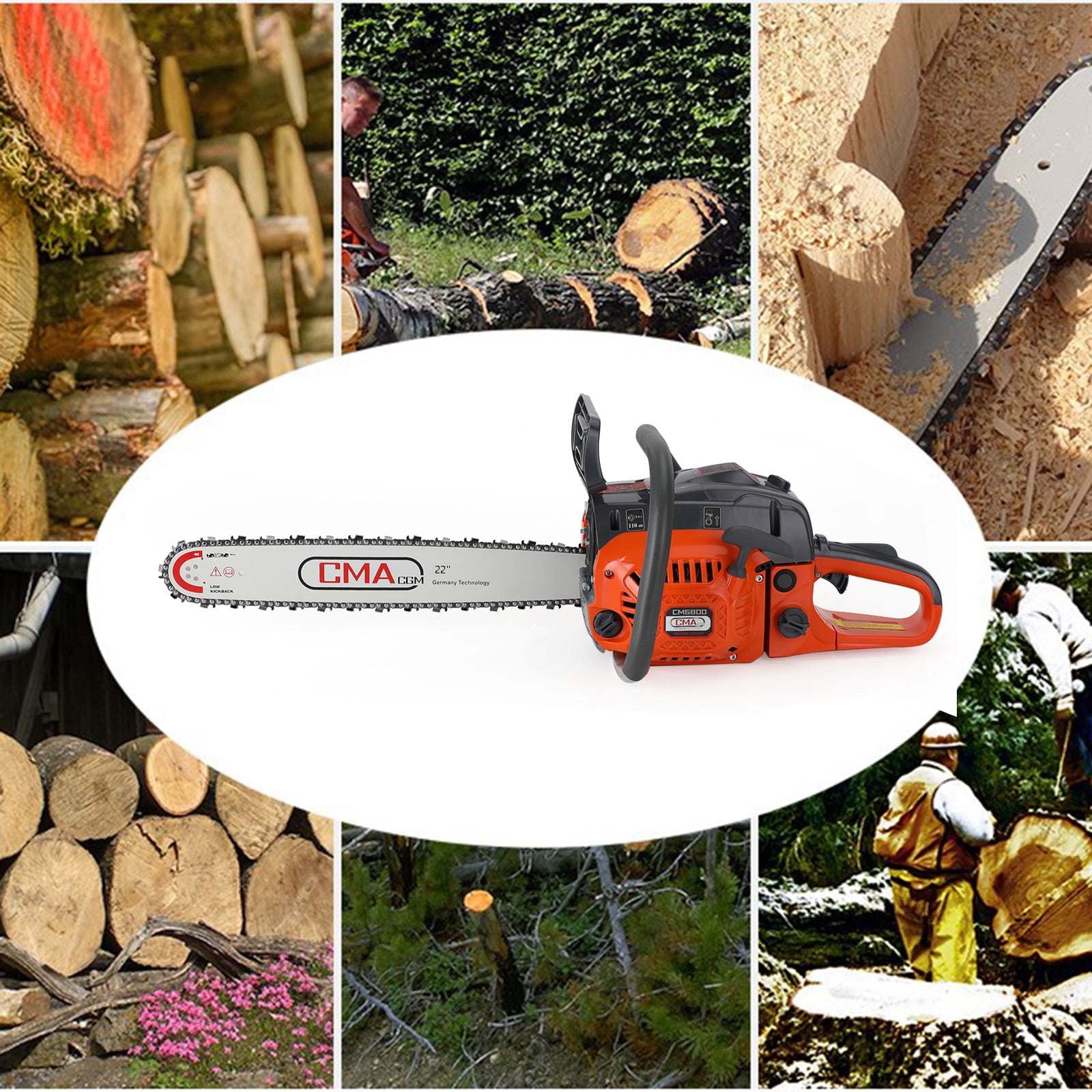 Topteng 68CC Gasoline Powered Chainsaw, Heavy-Duty Wood Cutting Tool with Automatic Chain Oiler (Orange, 22 in) hvlhg