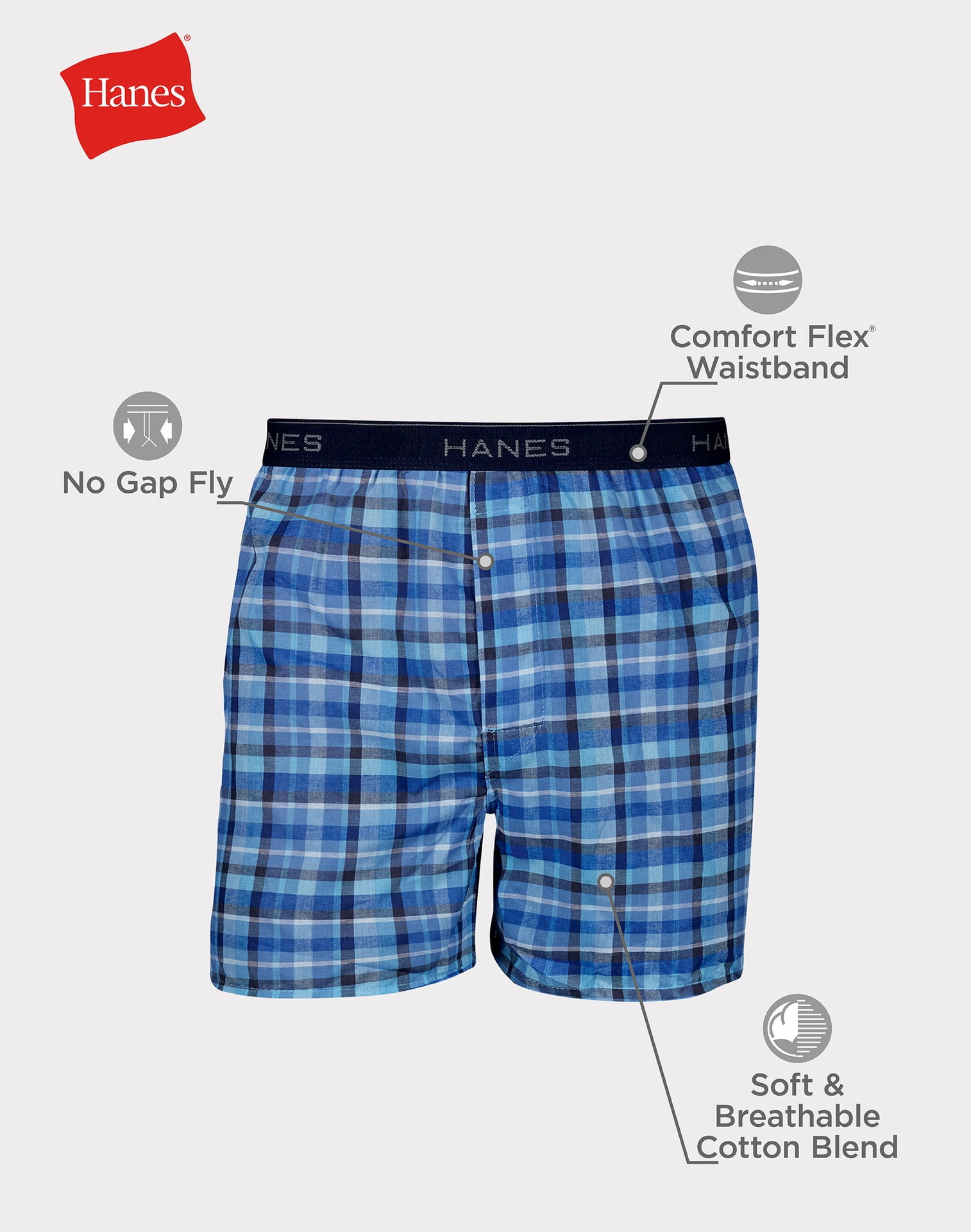 Hanes Men's Moisture-Wicking Boxer Underwear, Cotton Blend, Breathable Comfort (Blue, 10-Pack) 73tpv