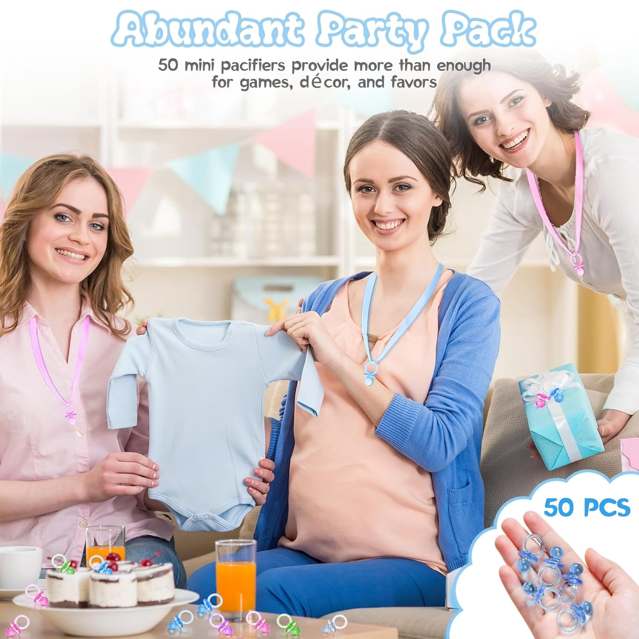 BESTSKY Mini Pacifier Party Favors for Baby Shower Games (Blue, 50 Pack, 1.25 in) tsi0o