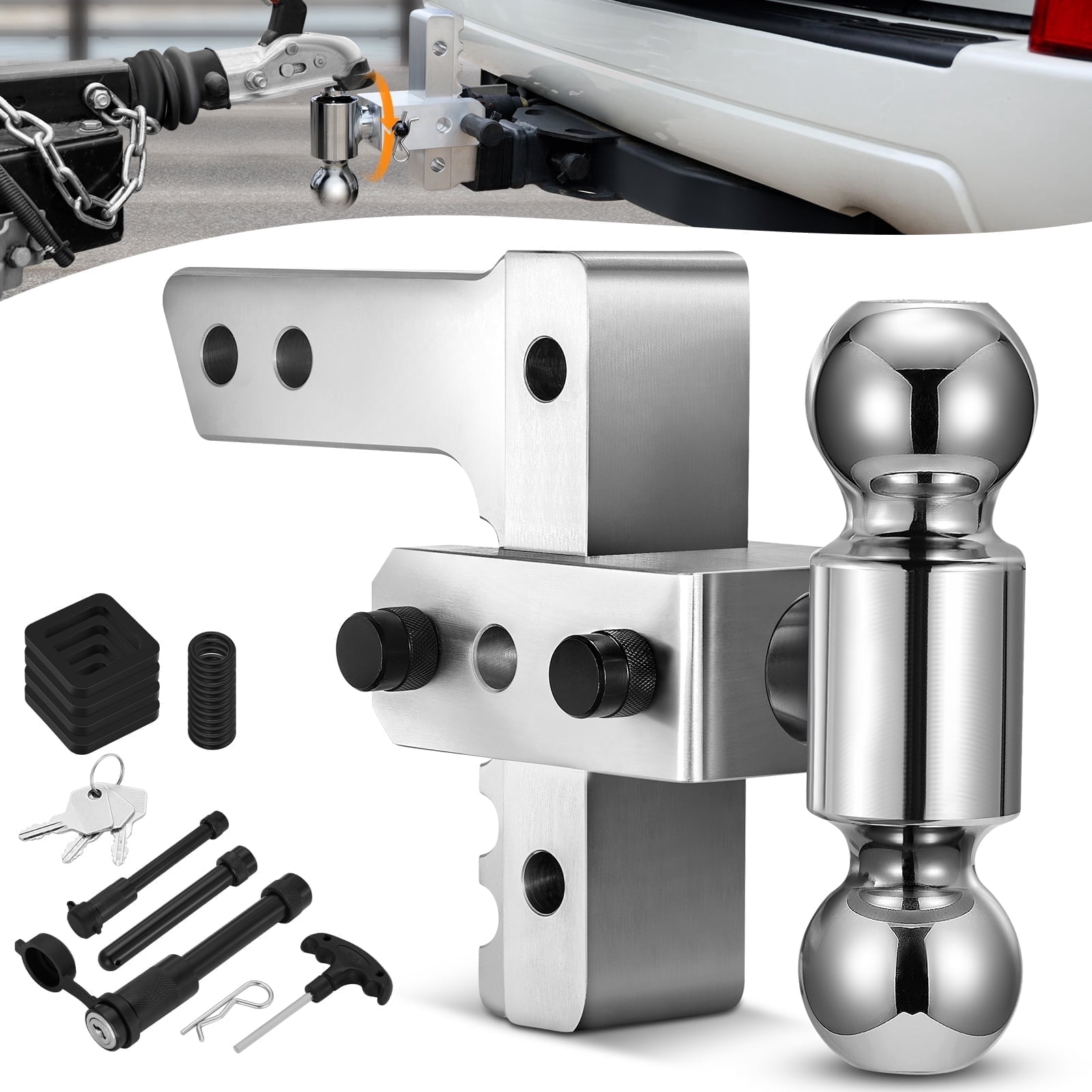 SPEEDWOW Adjustable Trailer Hitch, Heavy-Duty Dual Ball Mount with 6 in Drop/Rise for 2 in Receiver (20000 lb, Silver) 98rje