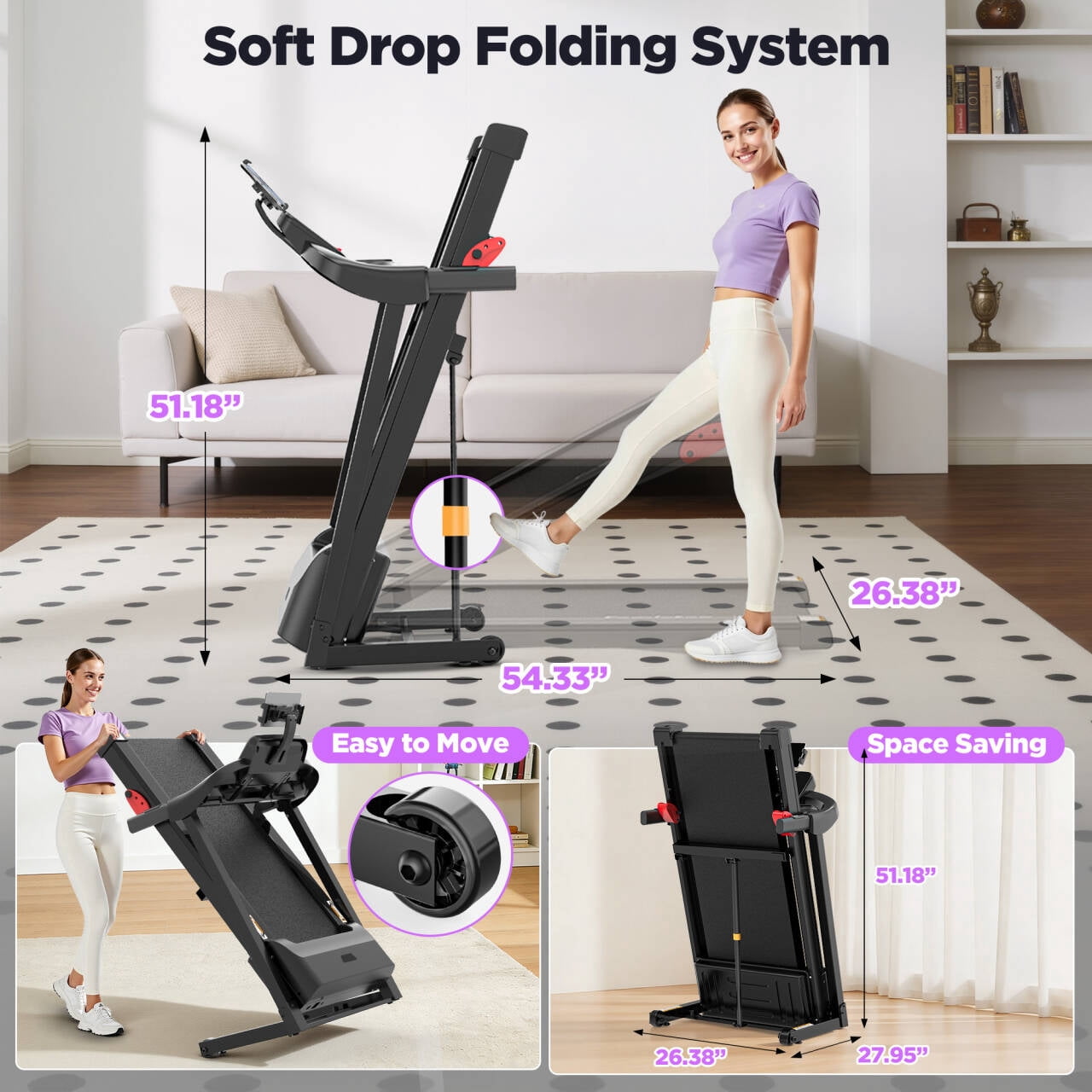 Famistar Folding Electric Treadmill for Home, Portable Exercise Machine with Adjustable Incline, APP Control, Bluetooth Speakers (320 lb Capacity) b497y
