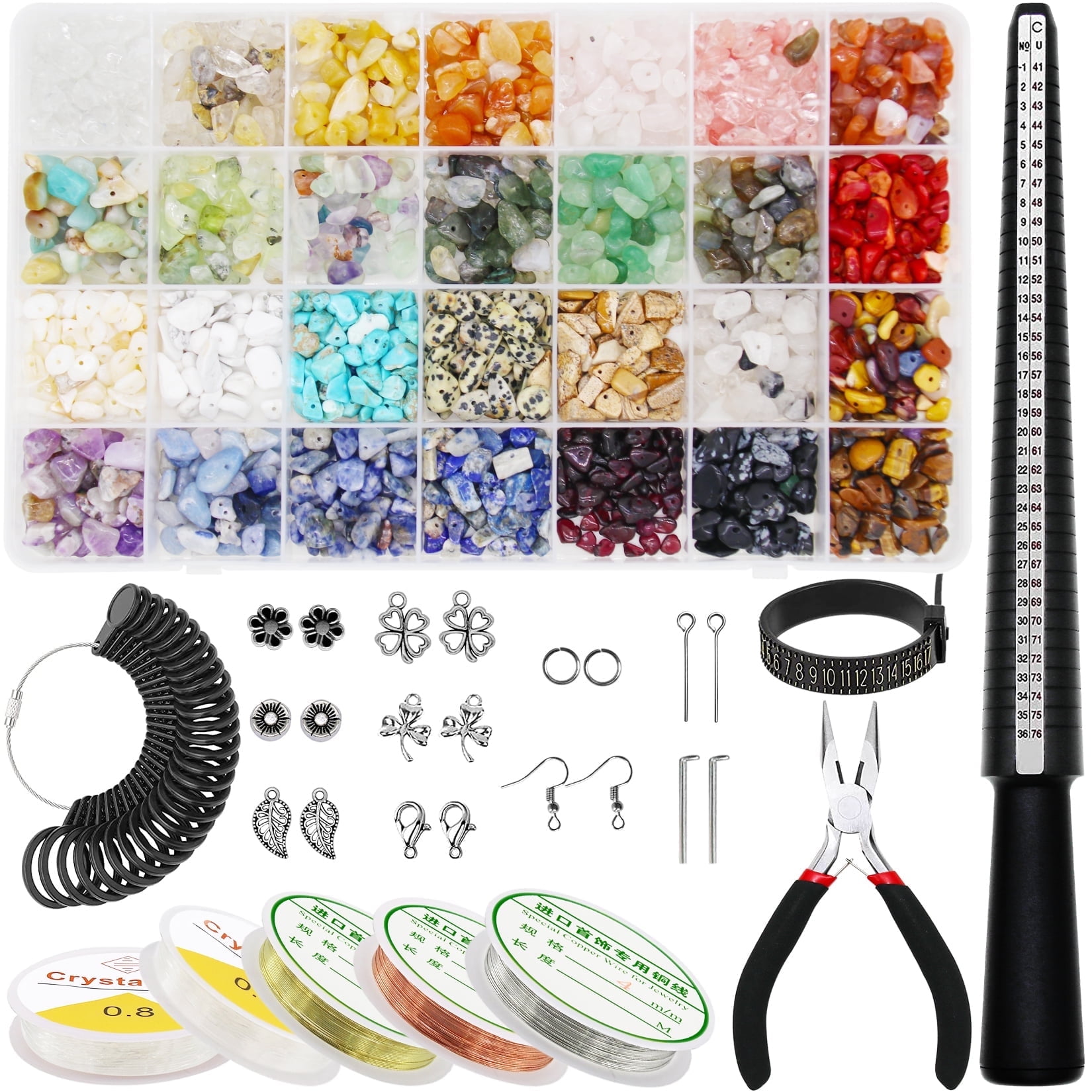 HXXF Jewelry Making Kit with 28 Colors Crystal Gemstone Chip Beads and Tools (1670 Pieces) axlfv