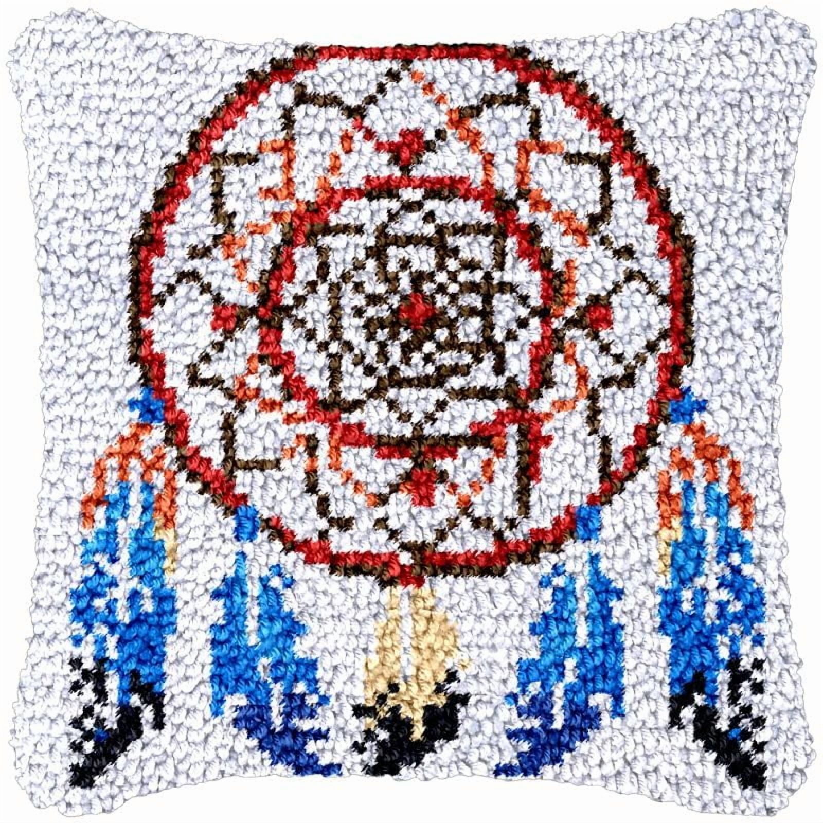 Dreamcatcher Latch Hook Pillow Cover Kit DIY Needlework Craft Set (17 in x 17 in) zdvey