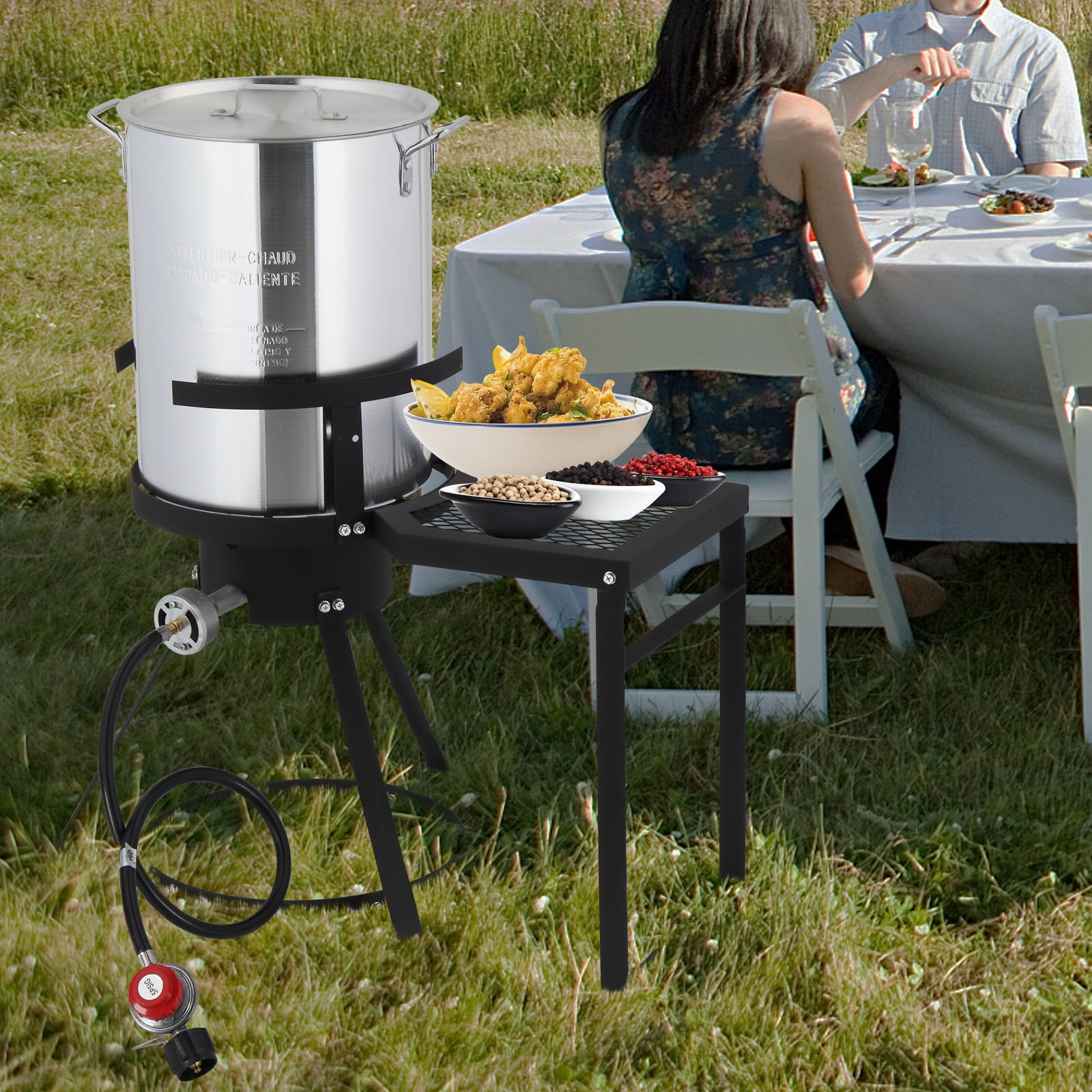 SamyoHome Aluminum Turkey Fryer Pot and Propane Burner Set (Silver, 30qt) zcfd7