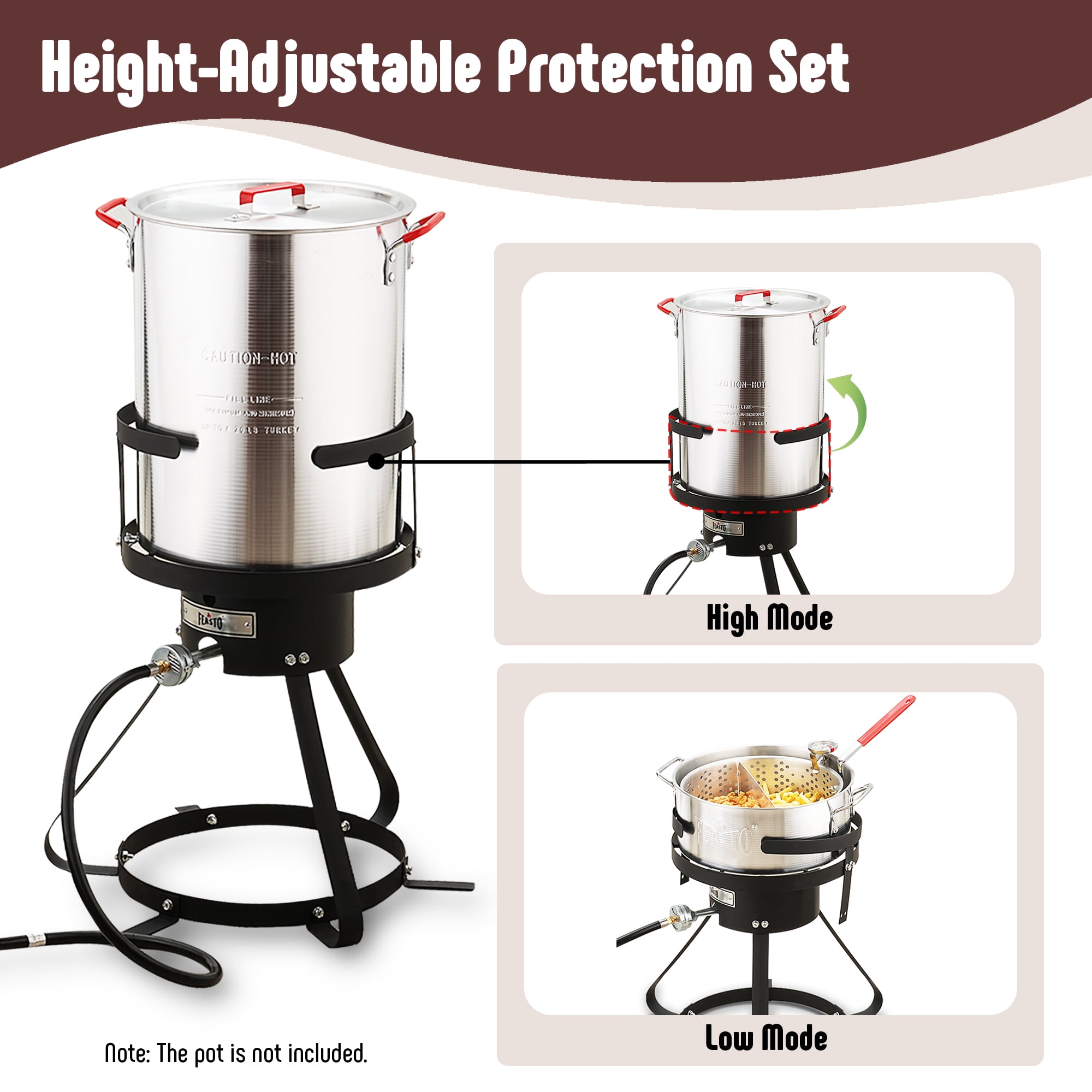Feasto Outdoor Propane Gas Fish Fryer Pot Kit with Strainer Basket and 50,000 BTU Burner (Silver, 10 qt) fxjcn