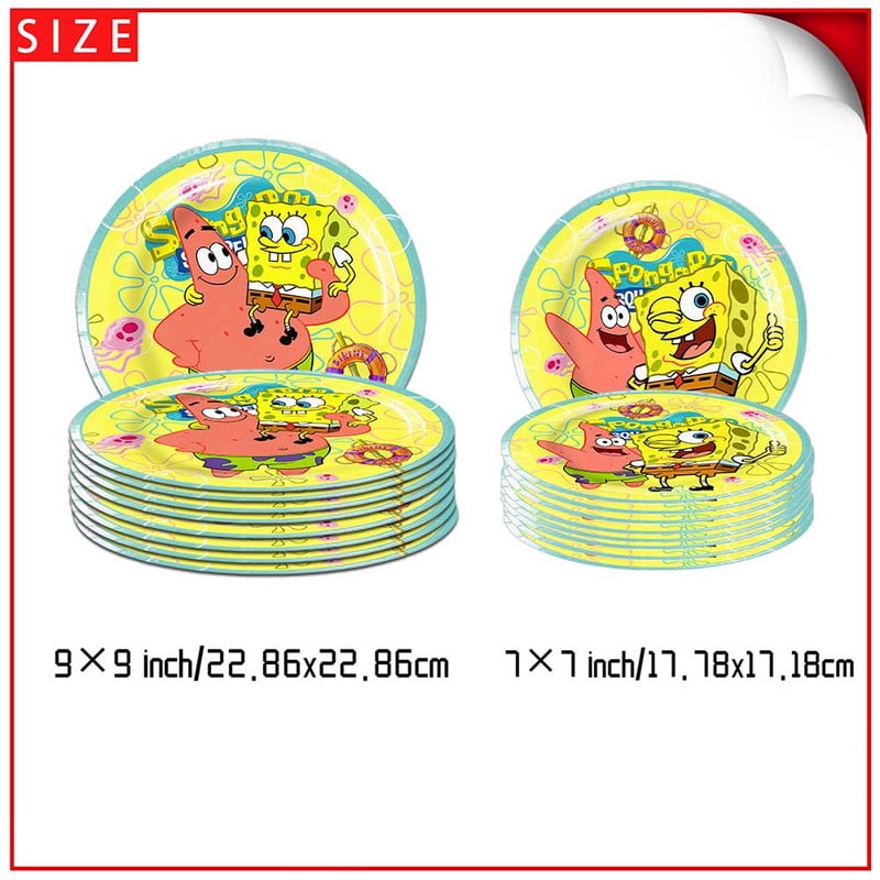 WEZHNFP Spongebob Squarepants Party Tableware Set Disposable Dinnerware Kit for 10 Guests (Multicolor, 79 Piece Set) 7dkbu