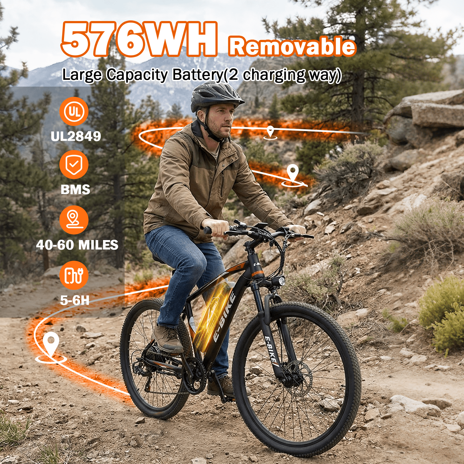 XKJQTA Electric Mountain Bike, 26 in Adult E-Bike with 750W Motor, 576Wh Removable Battery, 7-Speed, Full Suspension (Black, 26 in) tfjm3