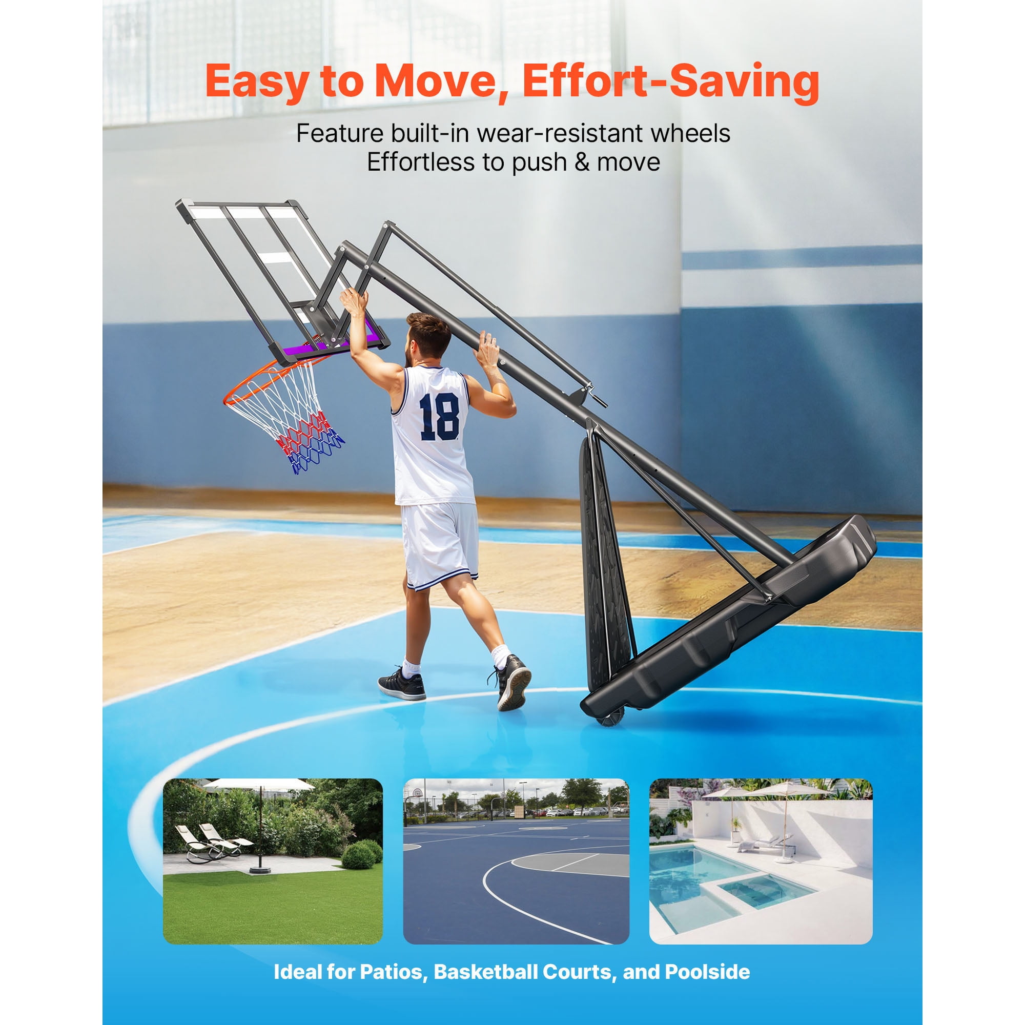 KFFKFF Portable Basketball Hoop System with Adjustable Height (10 ft, 48-inch Backboard, Black) 0vue8