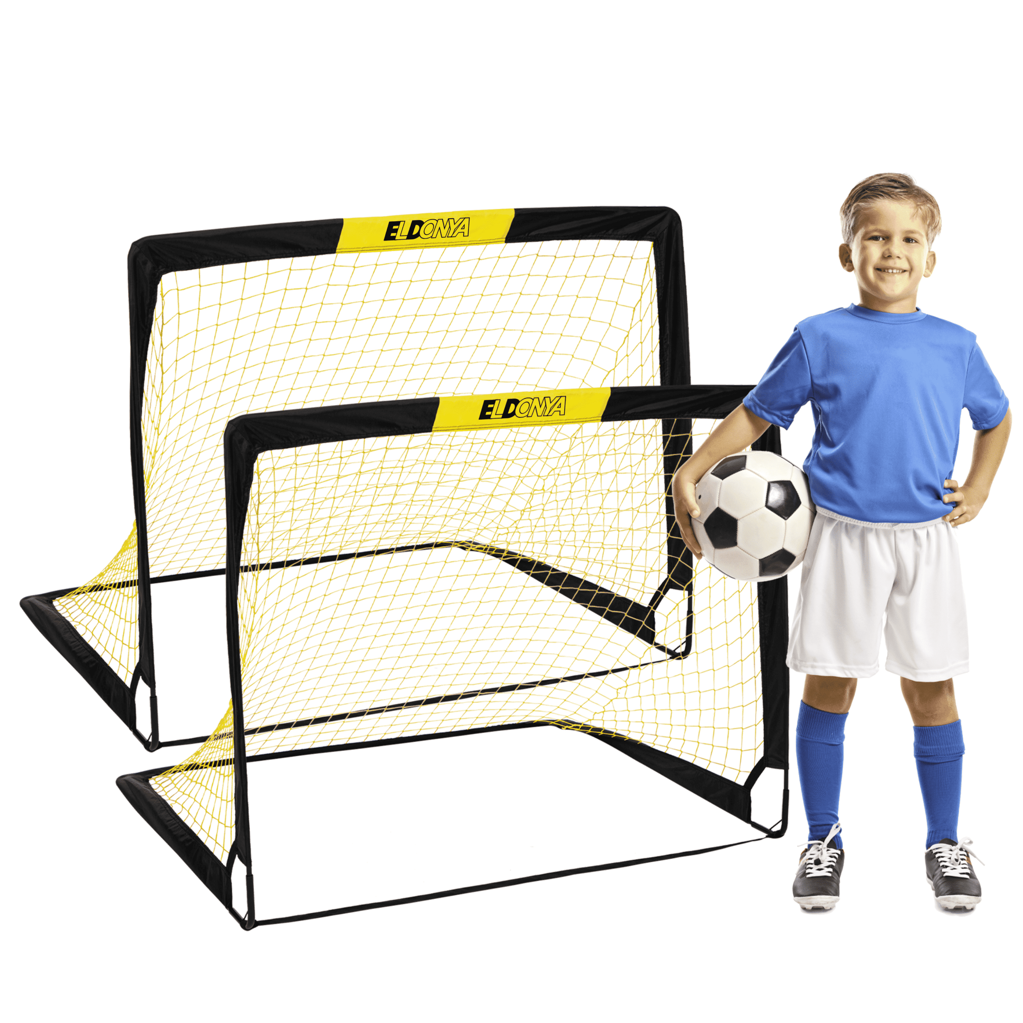 ELDONYA Kids Soccer Goals Set of 2, Portable Pop-Up Training Nets for Backyard and Indoor Practice (Black, 4 ft x 3 ft) h8ds3
