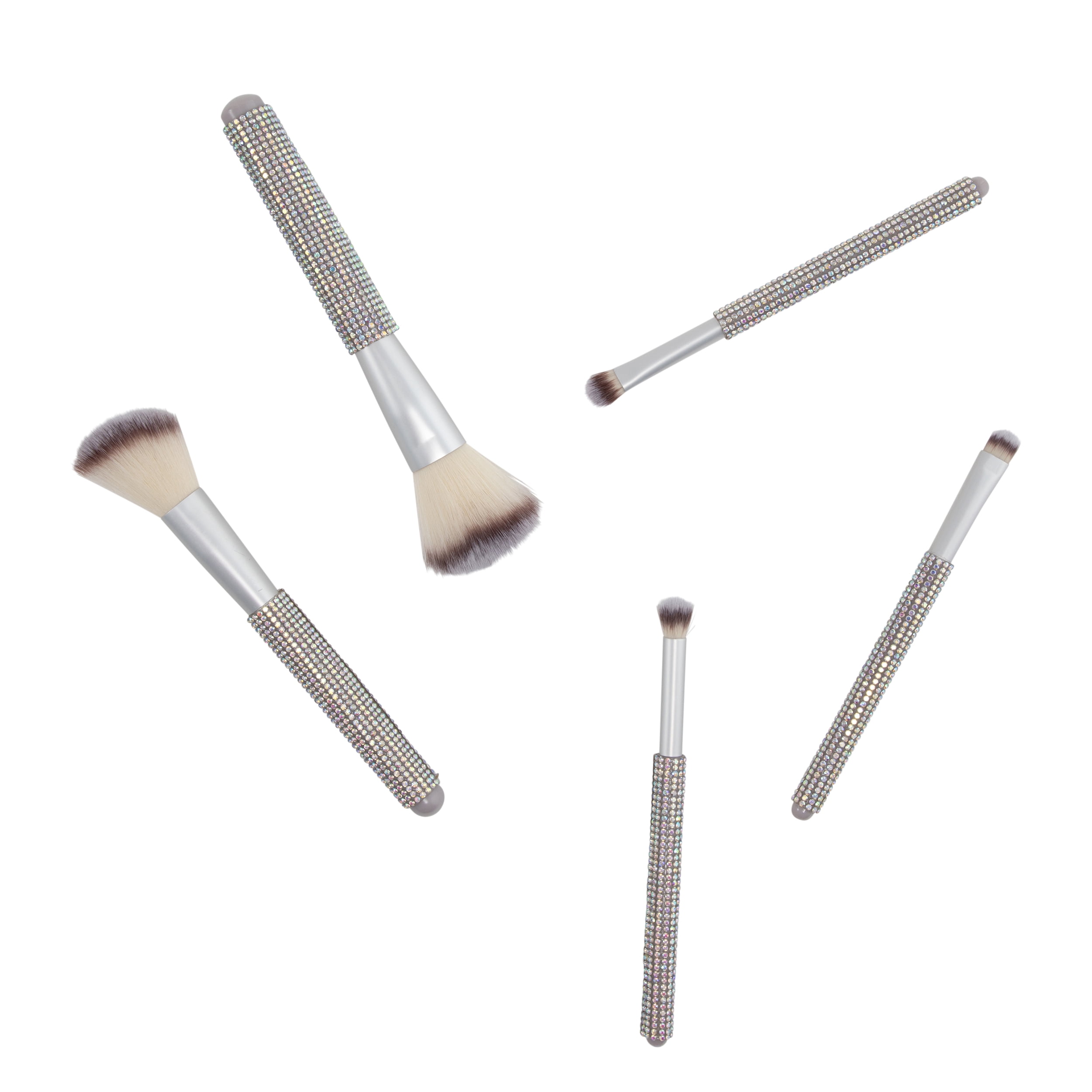 Candie Couture Bling Makeup Brush Set with Storage Holder (Silver, 5 Piece) 4qkbz