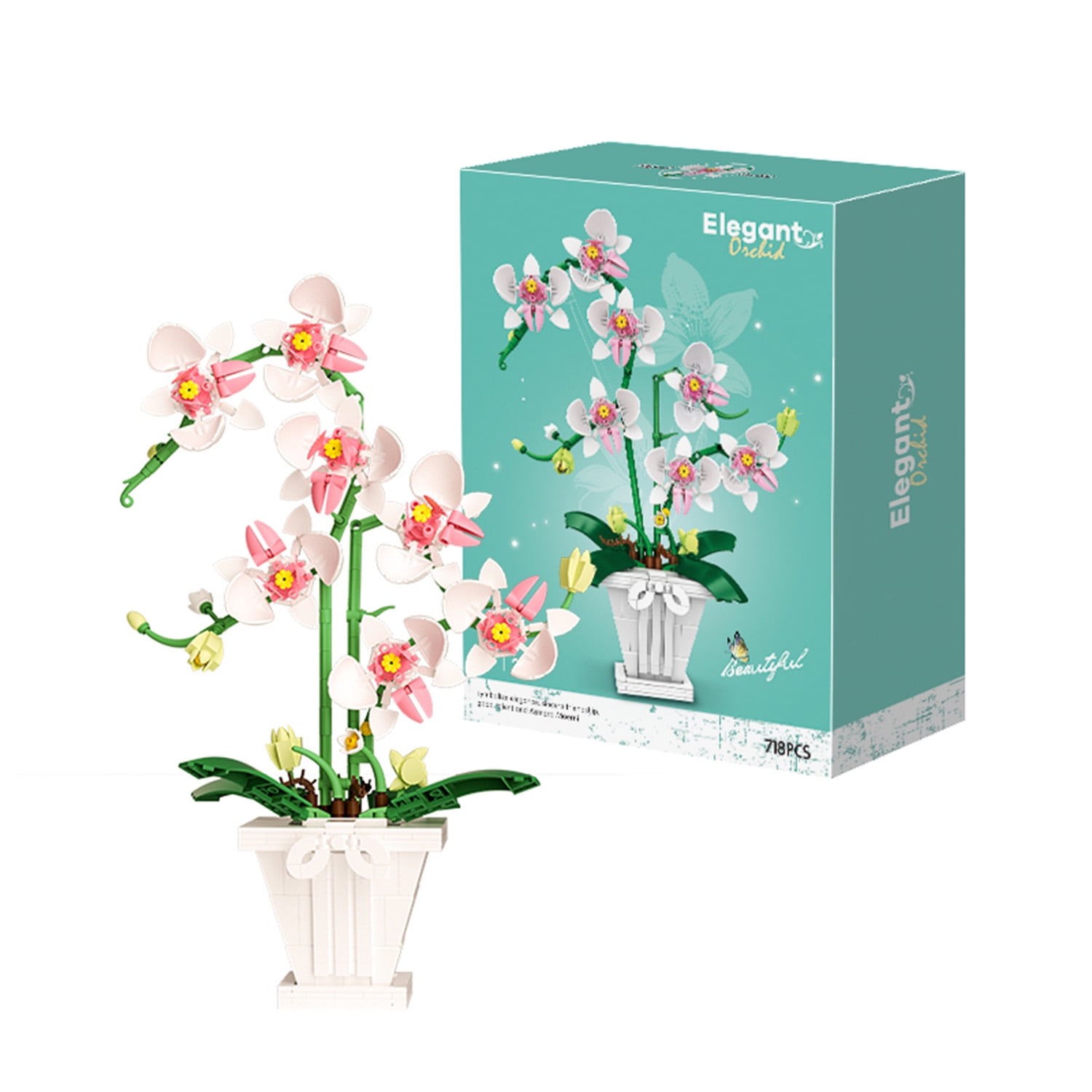 GZBrick Orchid Bonsai Building Set Artificial Flower Bouquet with Vase (White, 718 Pieces) rptyf