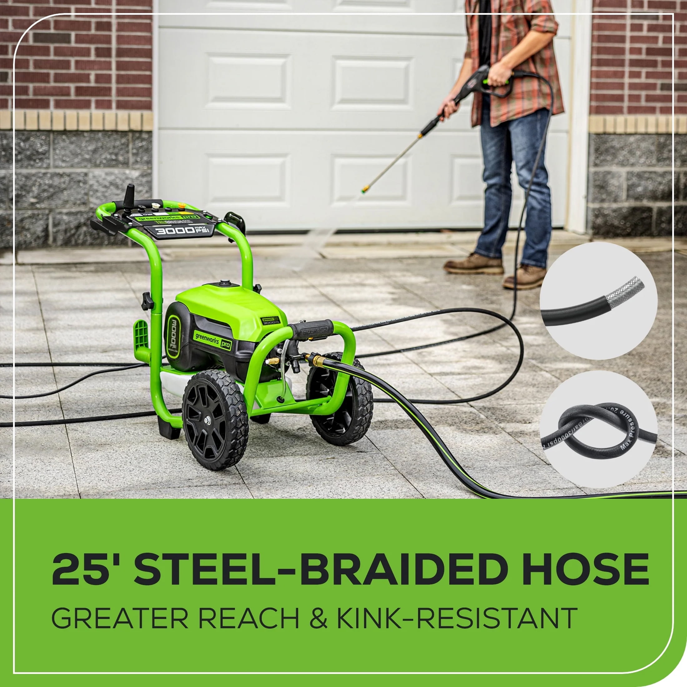 Greenworks 3000 PSI Electric Pressure Washer with TruBrushless Motor and Jettflow Technology (3000 PSI, 1.1 GPM) c9968