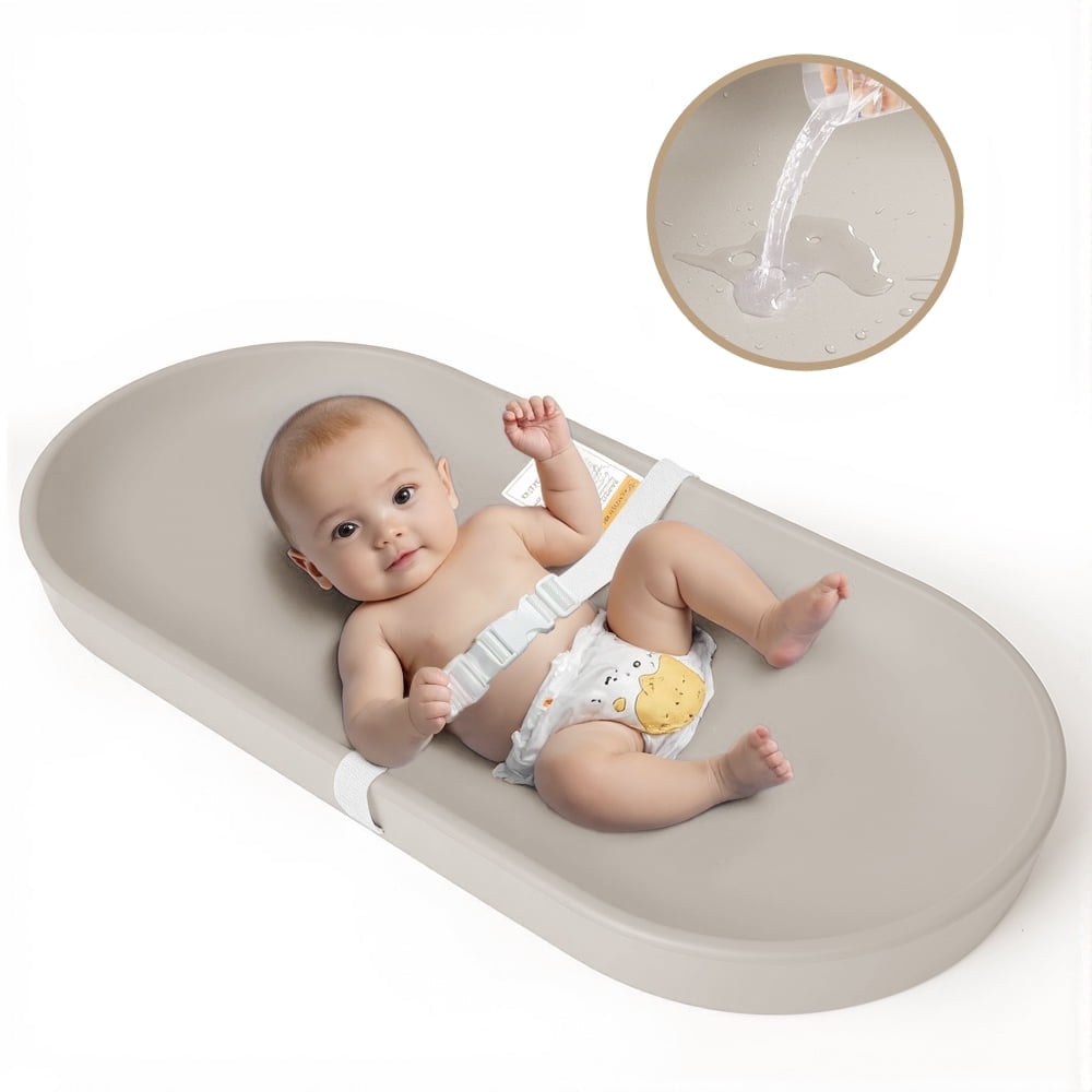Caveen Baby Changing Pad, Portable Diaper Changing Station with Safety Belt, Waterproof Contoured Surface (Grey, 28.5 in x 14.2 in x 2.2 in) k93ry