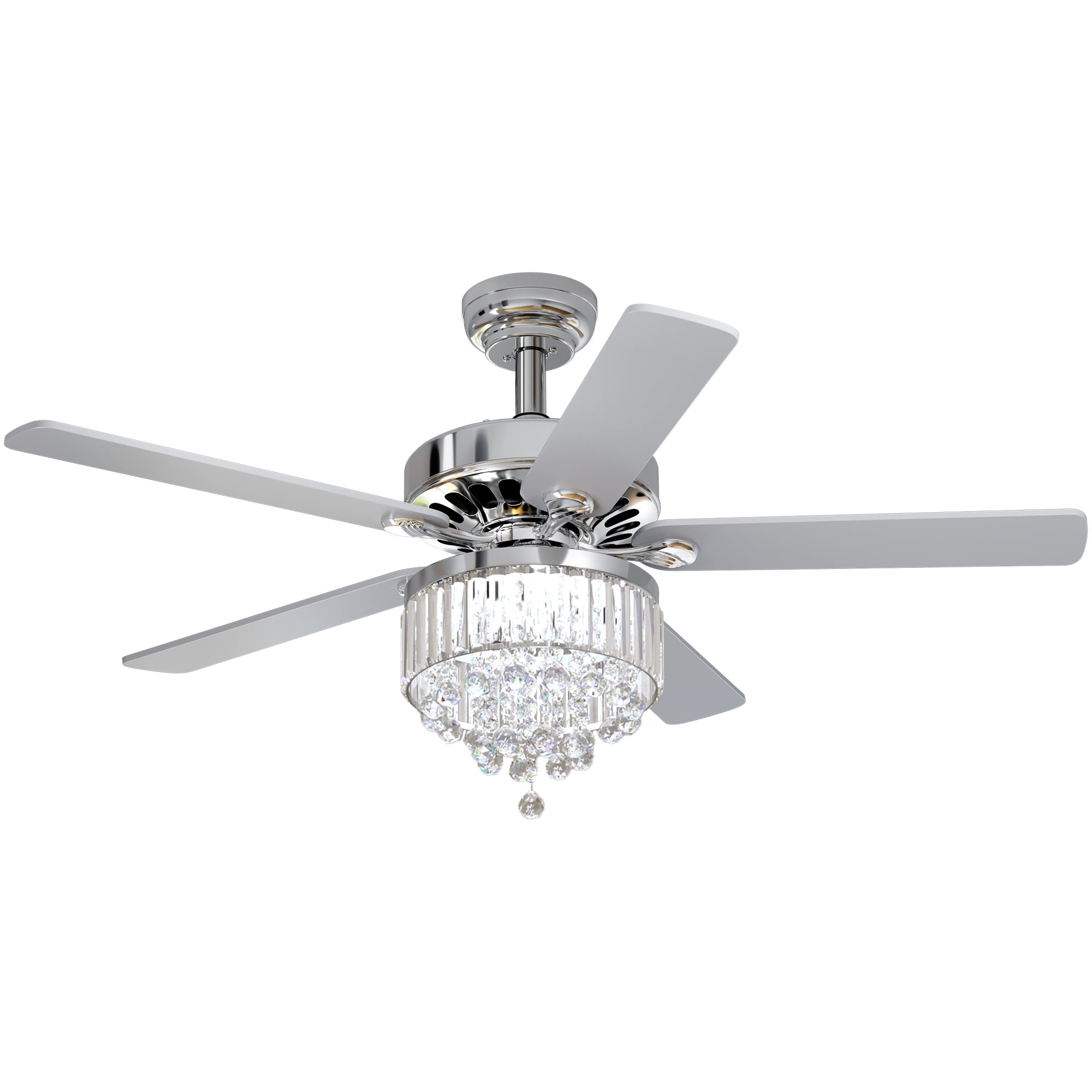 Dextrus 52 in Chandelier Ceiling Fan with Remote, Crystal Light Fixture, Silent Reversible Motor, Chrome (52 in) 6qwa1