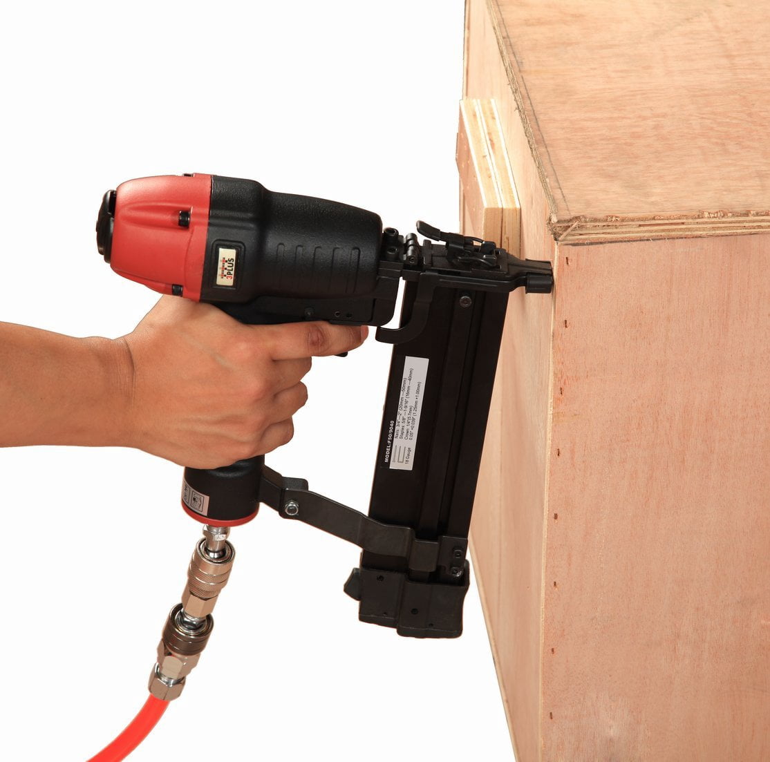 3Plus H9040SP Pneumatic Staple Gun, Heavy-Duty Narrow Crown Stapler for Woodworking (Black, 18 Gauge) s7xwc