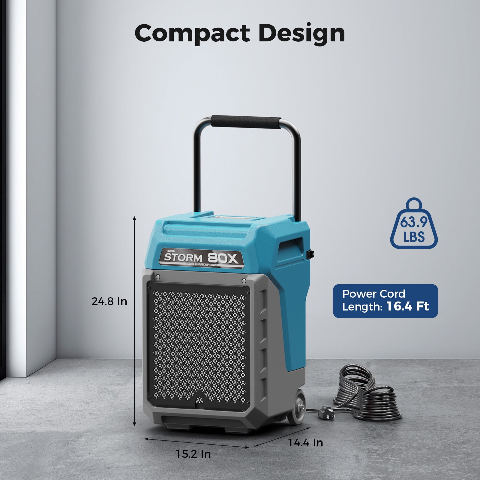 AlorAir Commercial Dehumidifier with Pump, 170 PPD Industrial Moisture Remover for Water Damage Restoration (Blue, 2,100 Sq.Ft) yd0a2