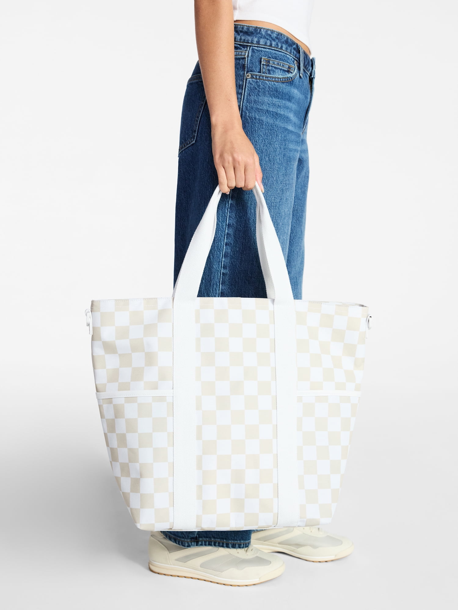 No Boundaries Women's Insulated Beach Tote Bag (Tan Checker, 16 in x 19.5 in x 7 in) 3j3yo