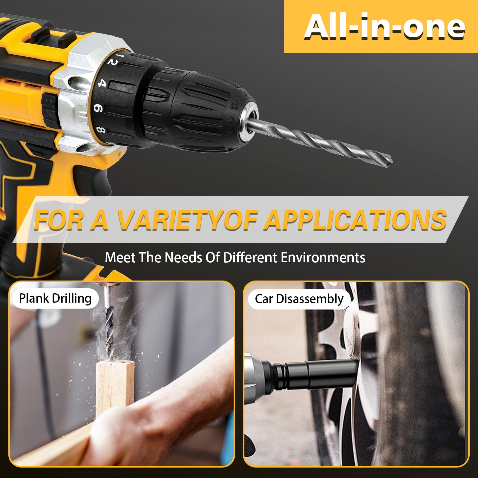 CATGOOD 21V Electric Power Drill and Tool Set (Yellow, 120-Piece Set) er2yg