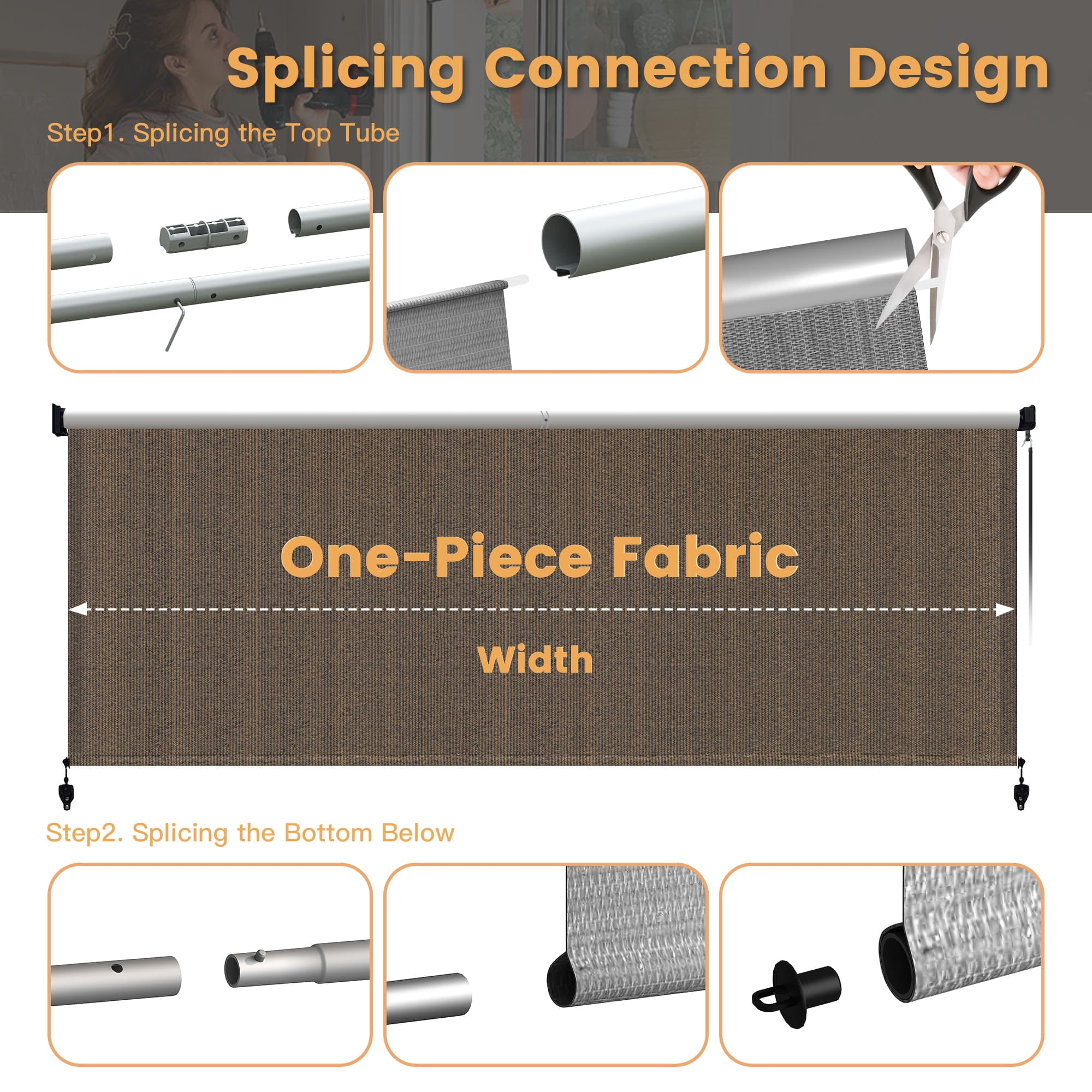 Vicllax Outdoor Sun Roller Shade for Patio Porch with Crank Operation (Mocha, 10 ft W x 8 ft H) aw6gg