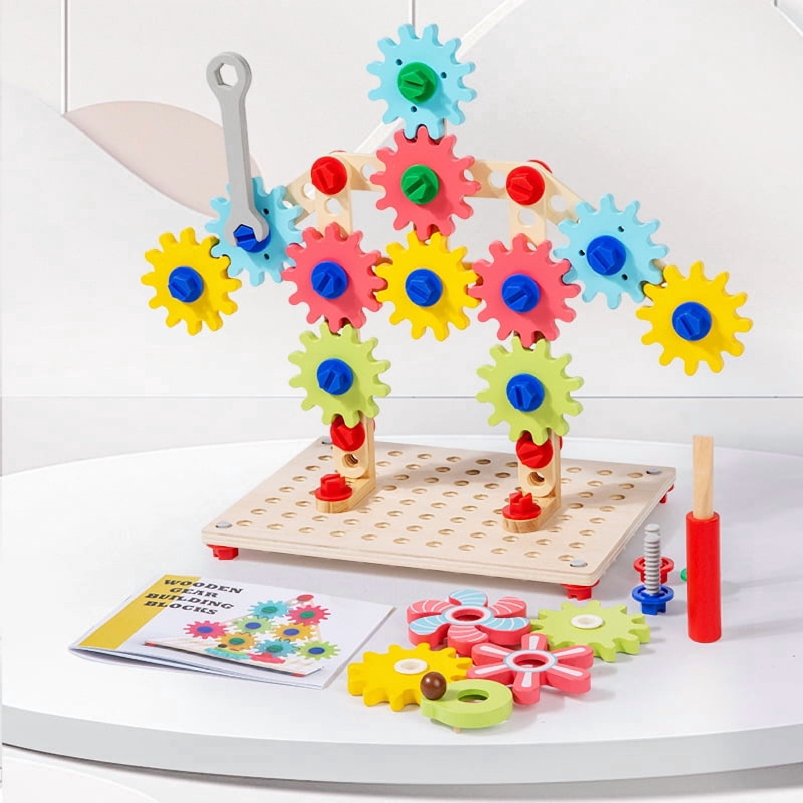 Agelkvoy Wooden Nut & Gear Building Blocks, 3D STEM Construction Puzzle Set, Educational Engineering Toy for Kids (Multicolor, 1 Set) elldh