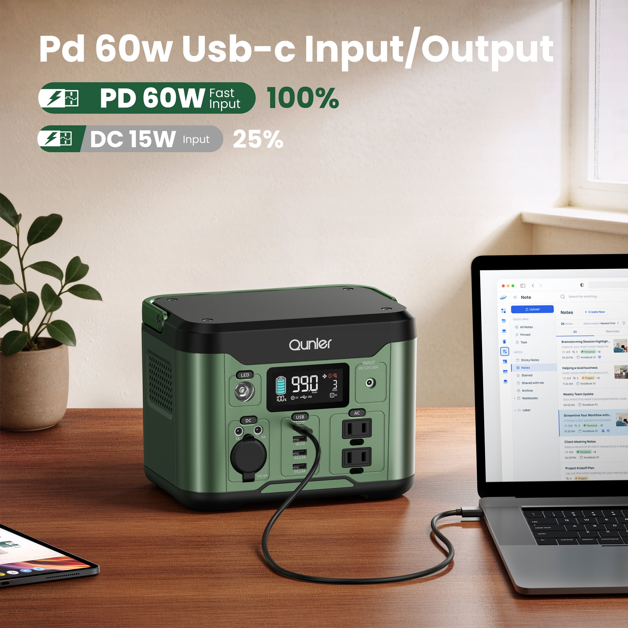 Qunler 300W Portable Power Station, 296Wh Backup Battery with Pure Sine Wave AC Outlet and 60W USB-C PD (Green, 7.6 lb) gu7ci