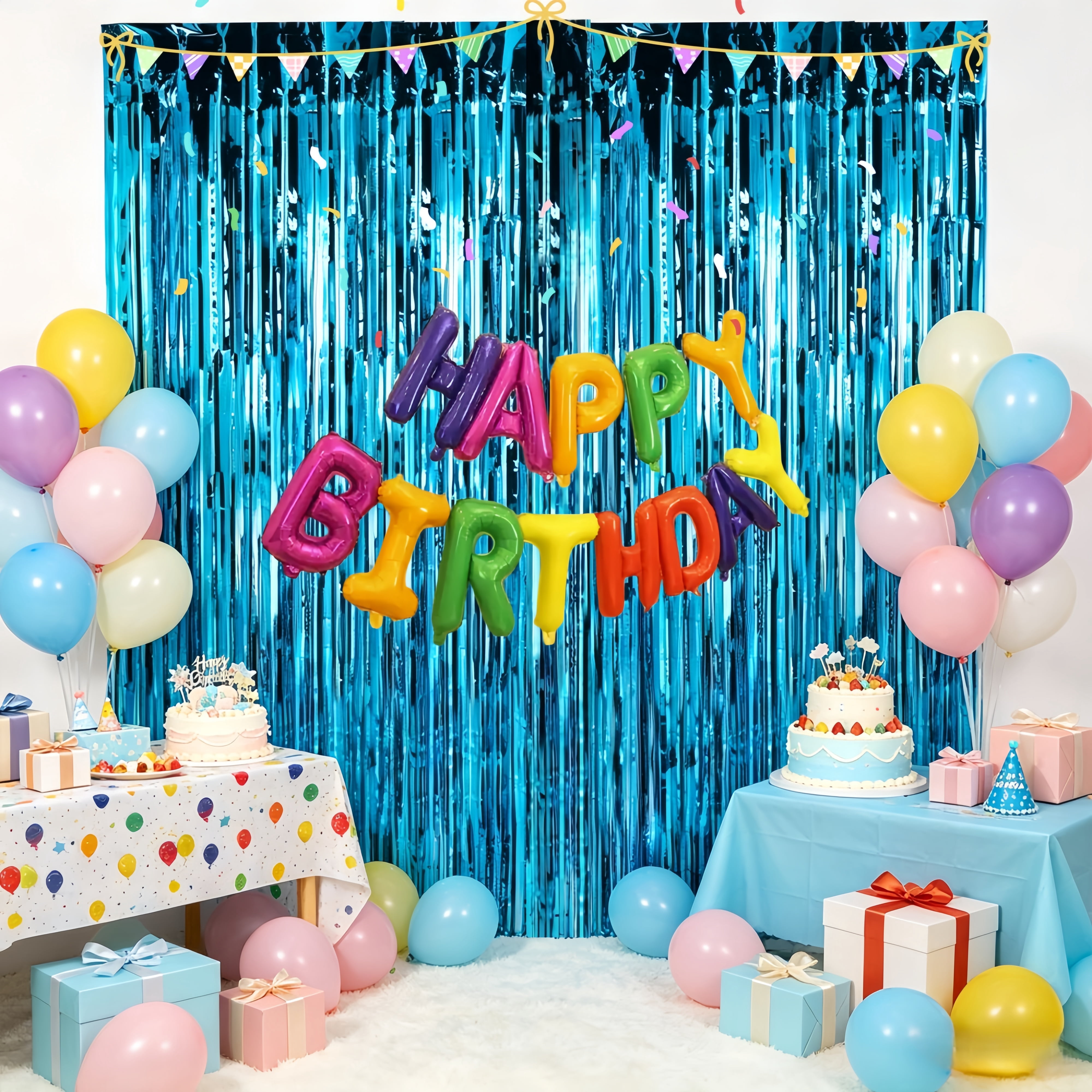 LQQBOX Foil Fringe Curtains Party Backdrop Decoration (Blue, 3 Pack, 3.28 ft x 6.56 ft) 7wg09