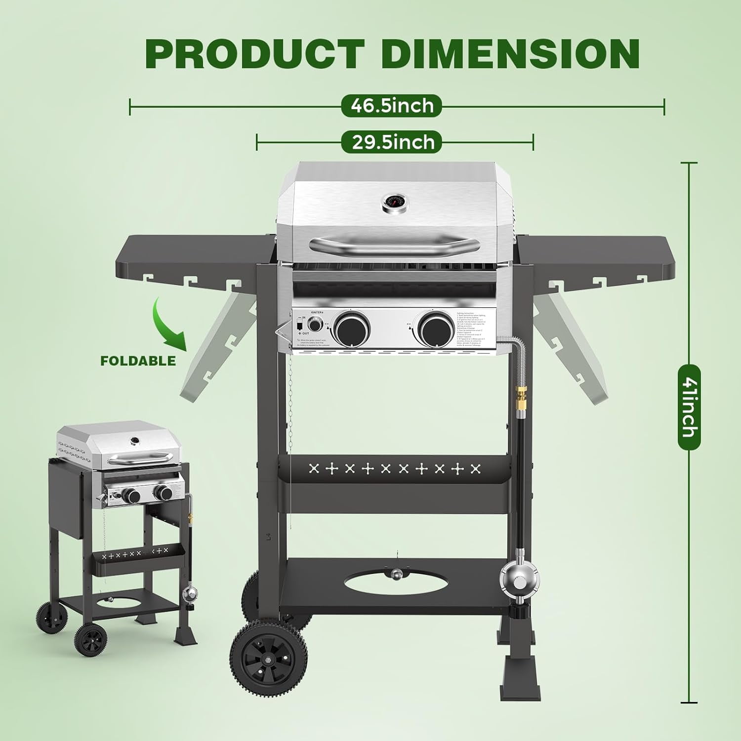 FREE VILLAGE 2-Burner Propane Gas Grill, Stainless Steel Outdoor BBQ with Side Shelves and Wheels (Silver, 257 sq in) p6os3