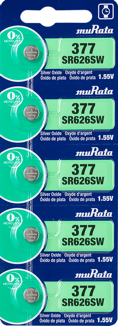 Murata Power Solutions 377 SR626SW Silver Oxide Watch Battery (Silver, 5 Pack) 0dewo